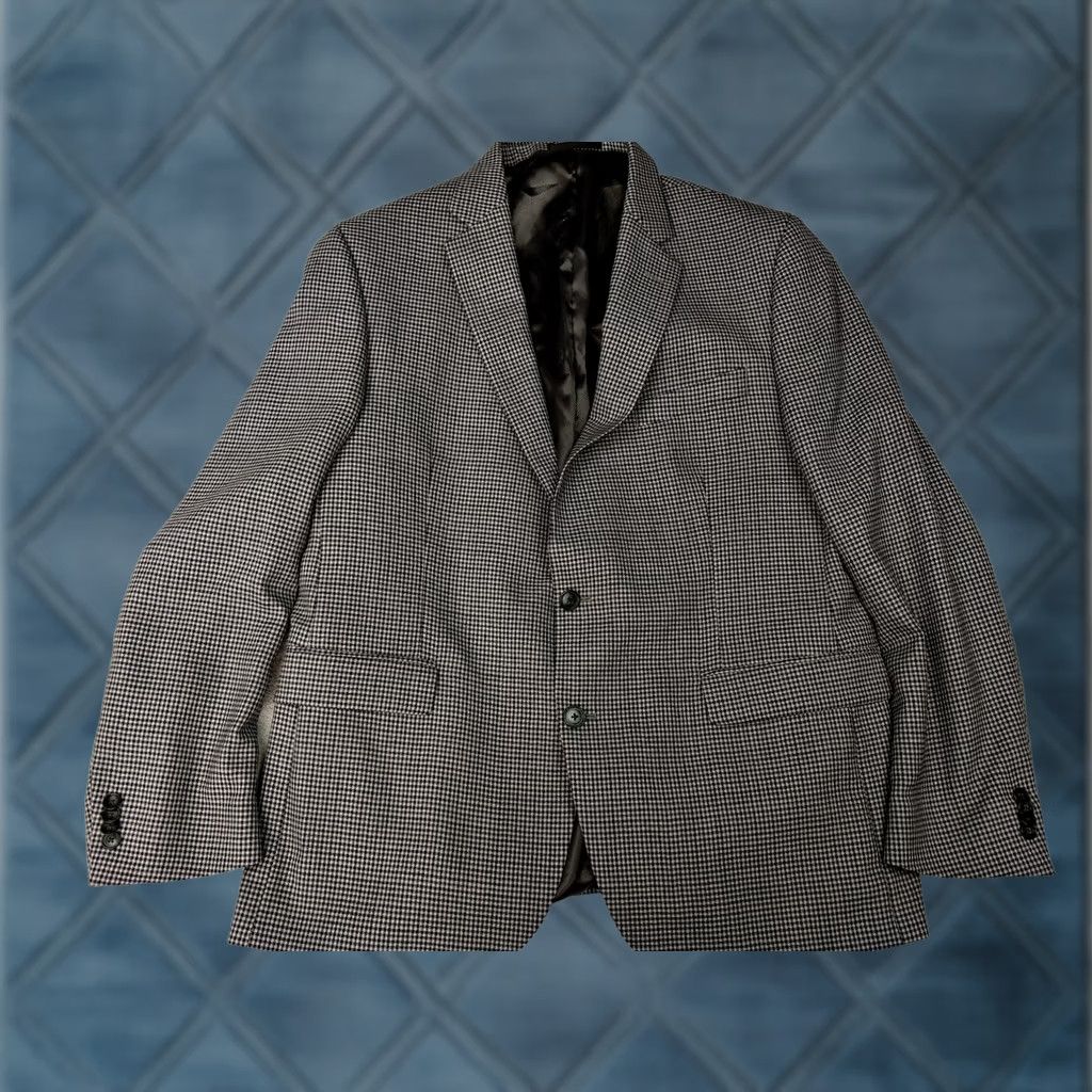 Vintage Kennith Cole 46R Black White Shepards Check 100% Wool Blazer Jacket 2 Button Size 46R - 1 Thumbnail
