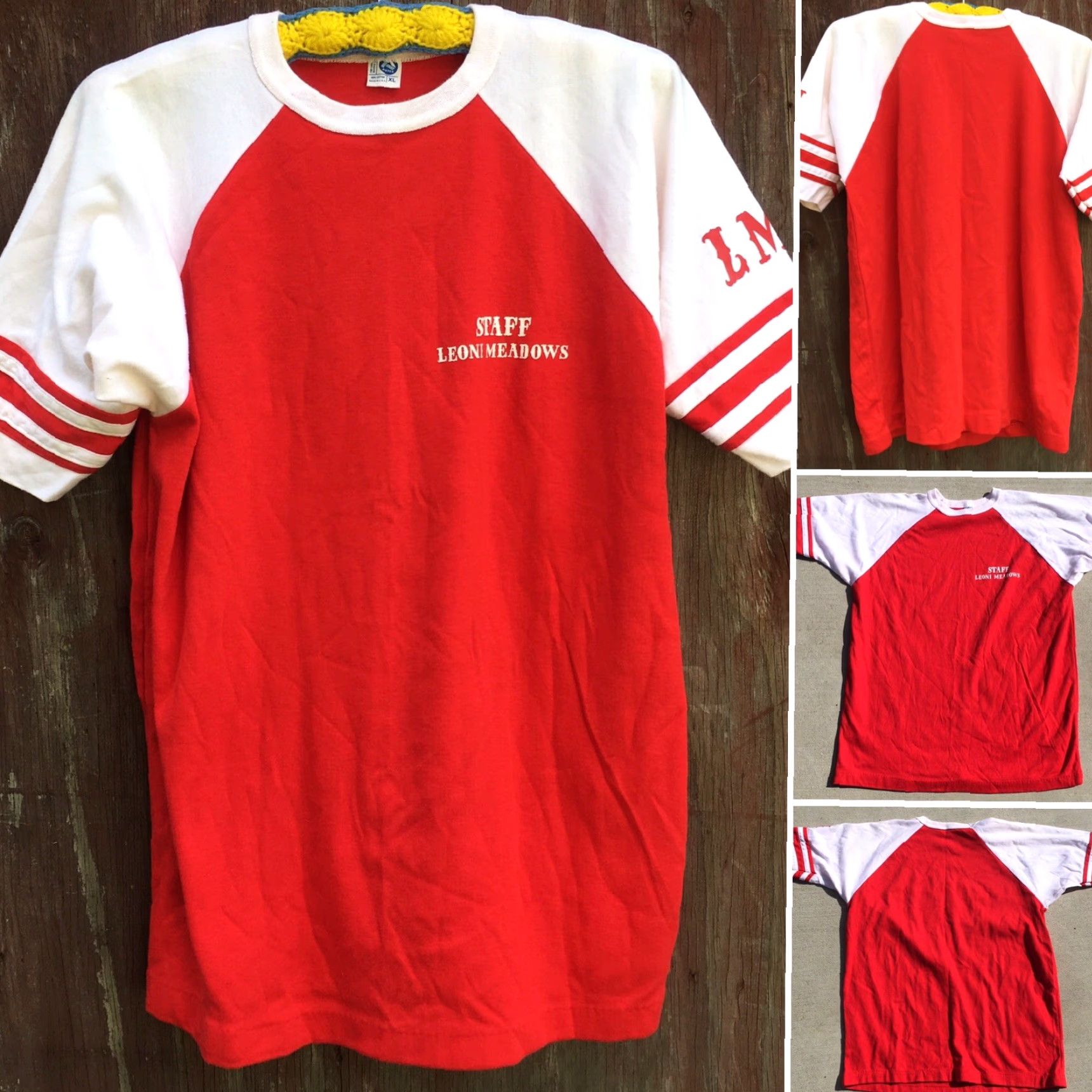 Vintage VINTAGE STAFF LEONI MEADOWS LM T-Shirt XL USA Artex Raglan Jersey 70s 80s Mens Red Cotton Short Sleeve Graphic Tee Size US XL / EU 56 / 4 - 5 Thumbnail