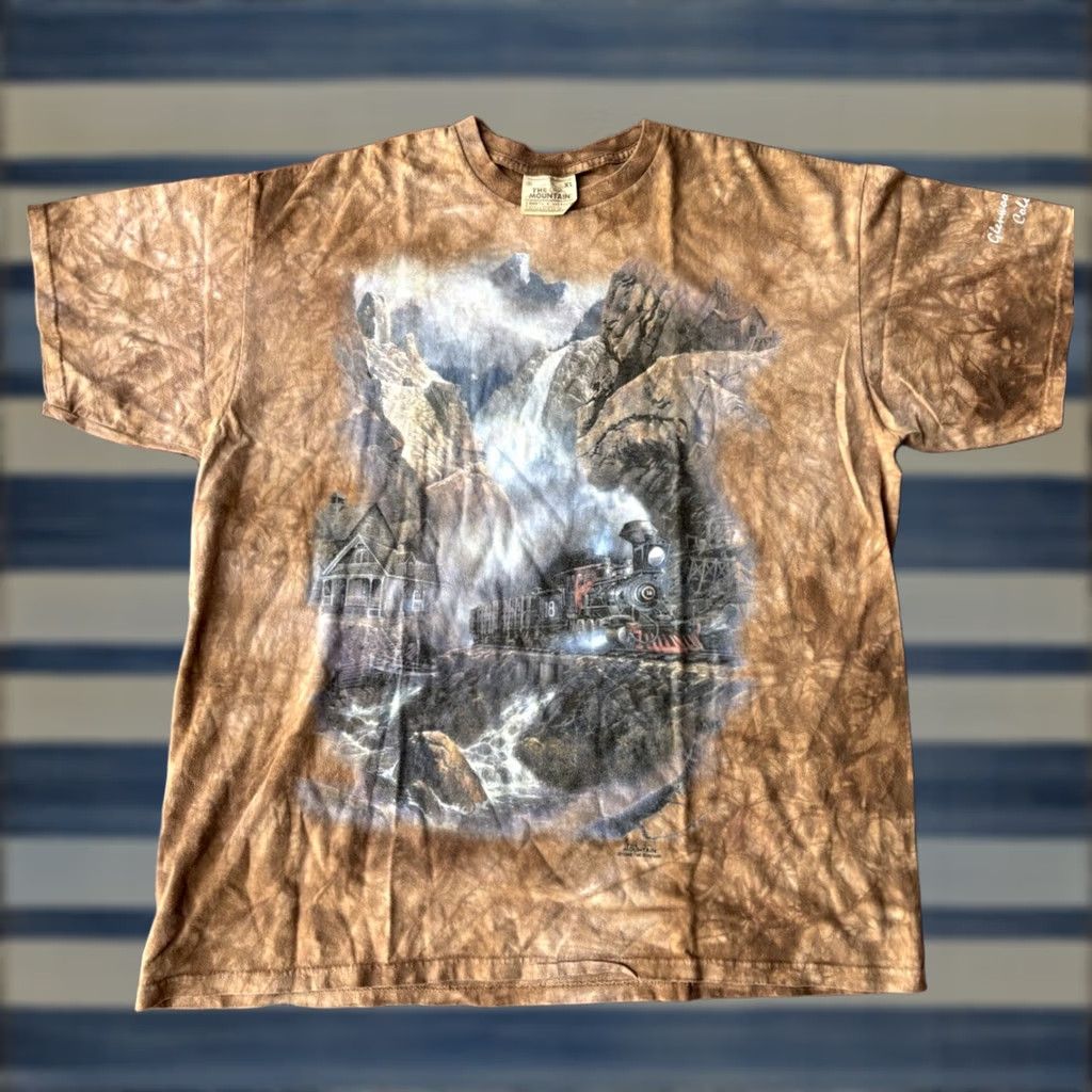 The Mountain VINTAGE The Mountain Ted Blaylock Train Locomotive Tie Dye T-Shirt XL Tan Men Graphic Pattern Crew Neck Short Sleeve 1999 Size US XL / EU 56 / 4 - 1 Thumbnail