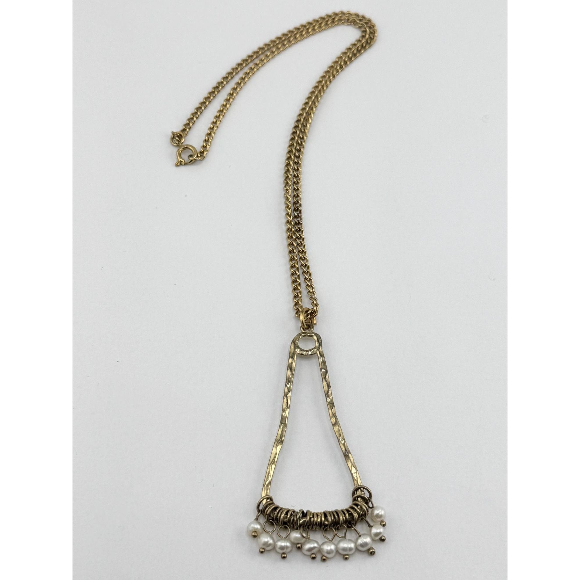 Vintage Vintage gold tone ring hanging genuine pearls pendant neckla Size ONE SIZE - 4 Thumbnail