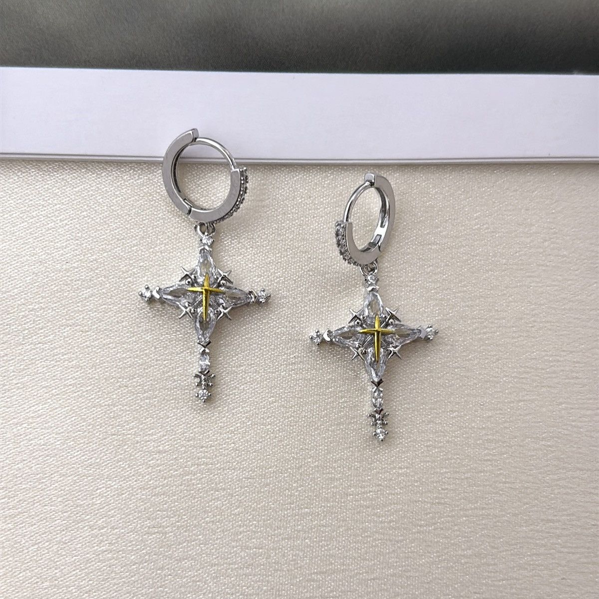 Other CZ Cross Dangle Drop Earrings for Men Women Hip Hop Unisex Size ONE SIZE - 2 Thumbnail