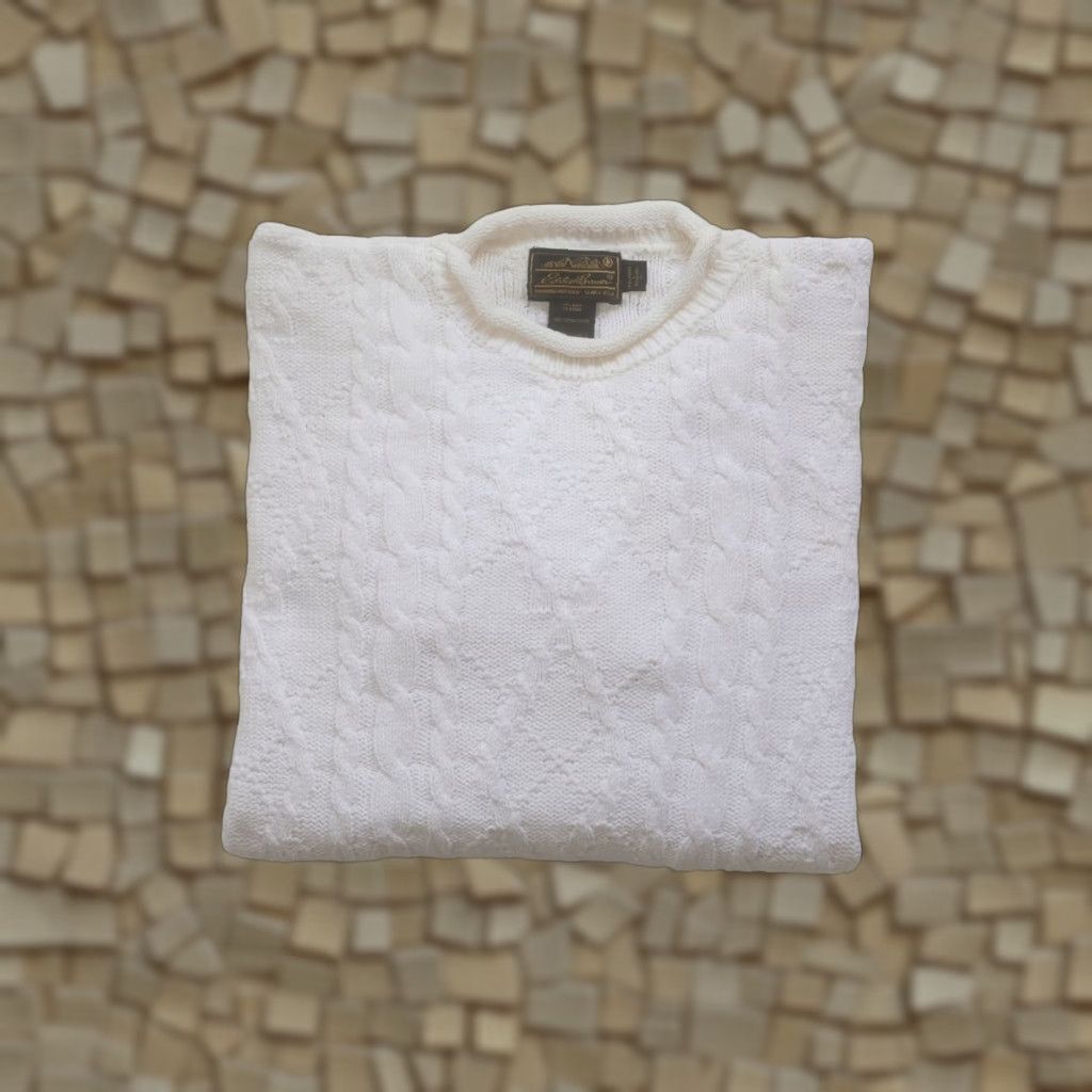 Eddie Bauer VINTAGE Eddie Bauer Cotton Knit Sweatshirt Crewneck WMNS SZ L White 90s USA MADE Cable Knit Sweatshirt Womens Mens? Size US L / EU 52-54 / 3 - 1 Thumbnail