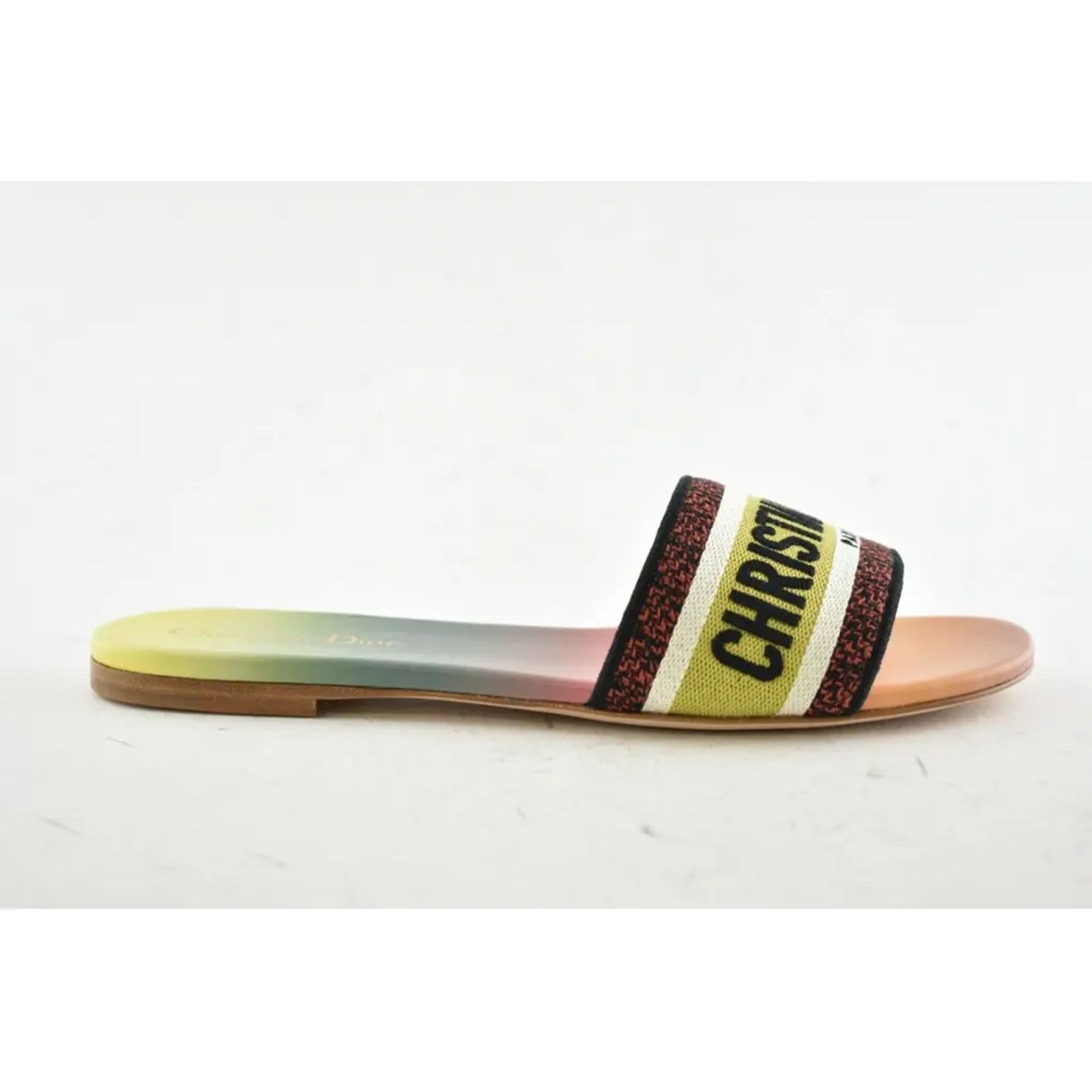 Dior Dway Rainbow Embroidered Logo Slide Flat Sandal 40 Size US 10 / IT 40 - 3 Thumbnail