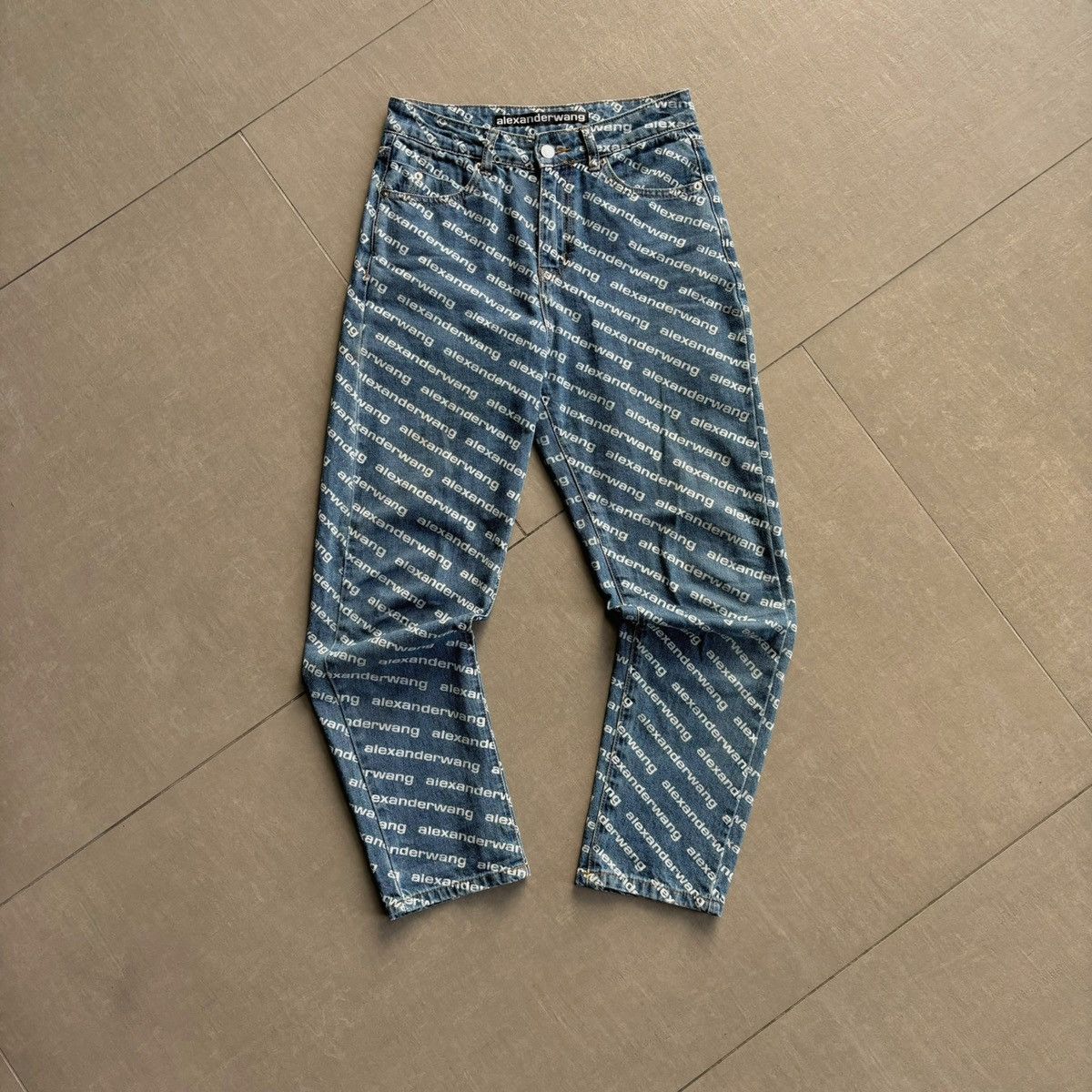 image of Alexander Wang Aleksander Wang Logo Printed Jeans in Navy, Women's (Size 27)
