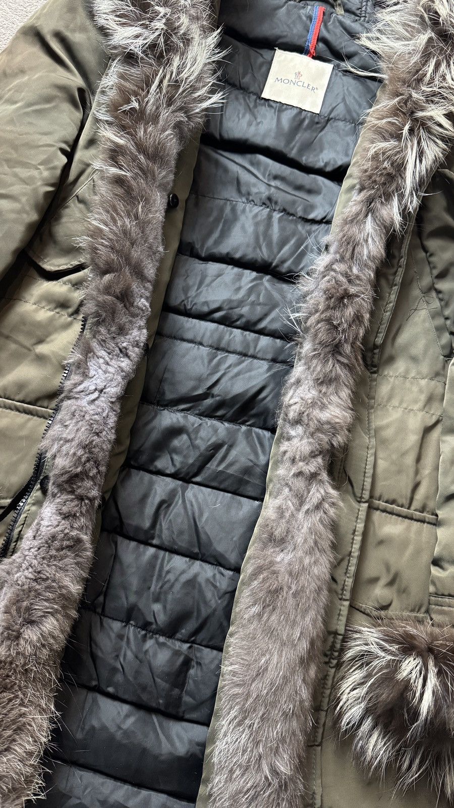 Moncler Khaki Raccoon Fur Collar Down Faded Parka Coat Jacket Size XS / US 0-2 / IT 36-38 - 8 Thumbnail