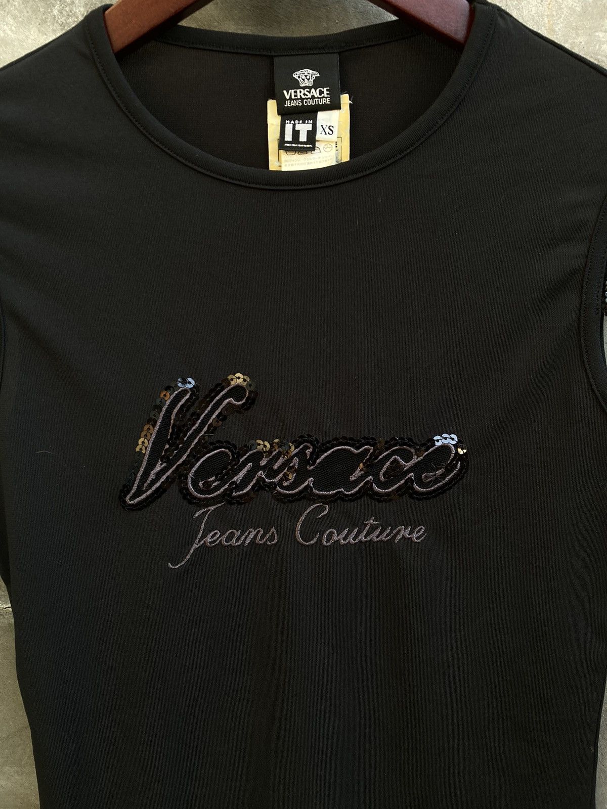 Versace Jeans Couture Black On Black Embellished Sleeveless Top Size XS / US 0-2 / IT 36-38 - 4 Thumbnail