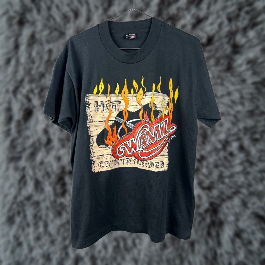 Fruit Of The Loom VINTAGE WAMZ 97.5 FM “HOT COUNTRY LEADER” T-SHIRT L USA MADE Flame Graphic FOTL USA Black Men T-Shirt Size US L / EU 52-54 / 3 - 1 Thumbnail