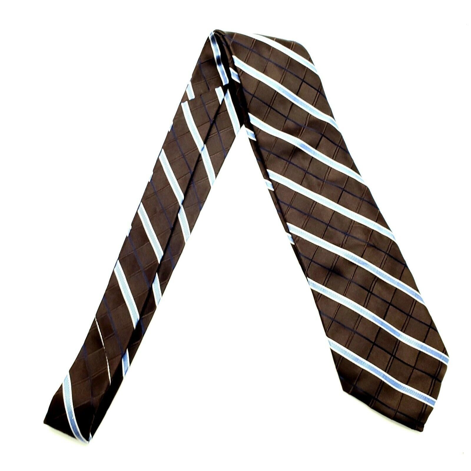 Joseph Abboud Joseph Abboud Silk Tie Brown Woven Plaid Blue Striped Classi Size ONE SIZE - 6 Thumbnail