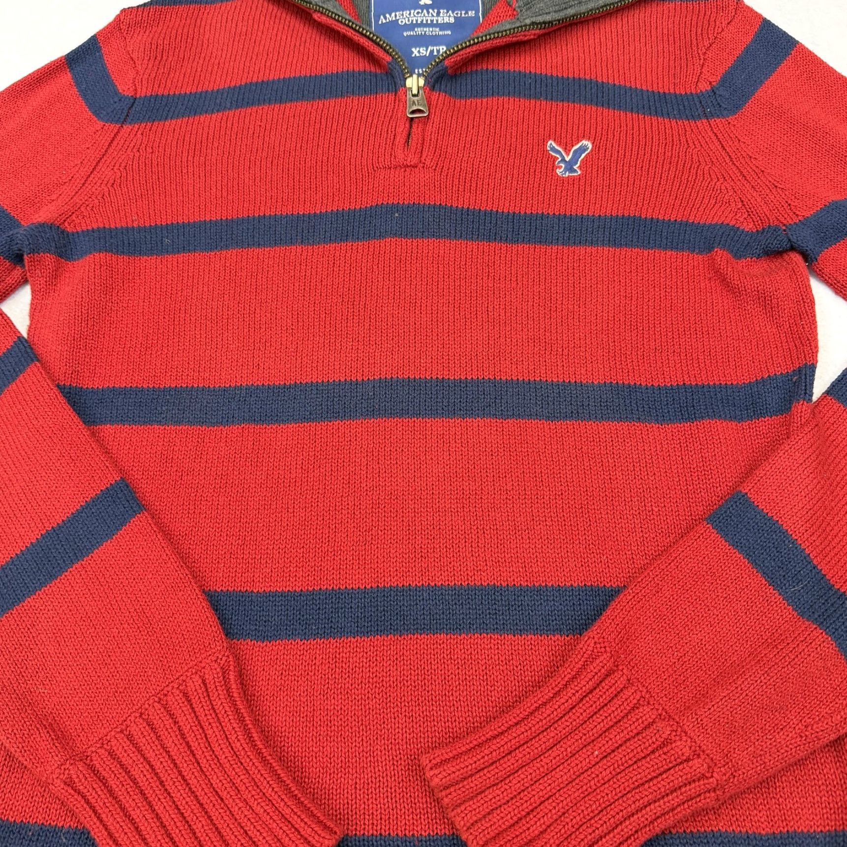 American Eagle Outfitters Rugby Striped 1/4 Zip Pullover Adult XS American Eagle Outfitters Knit Mock Neck Sweater Long Sleeve Casual Red Mens XS Size US XS / EU 42 / 0 - 4 Thumbnail