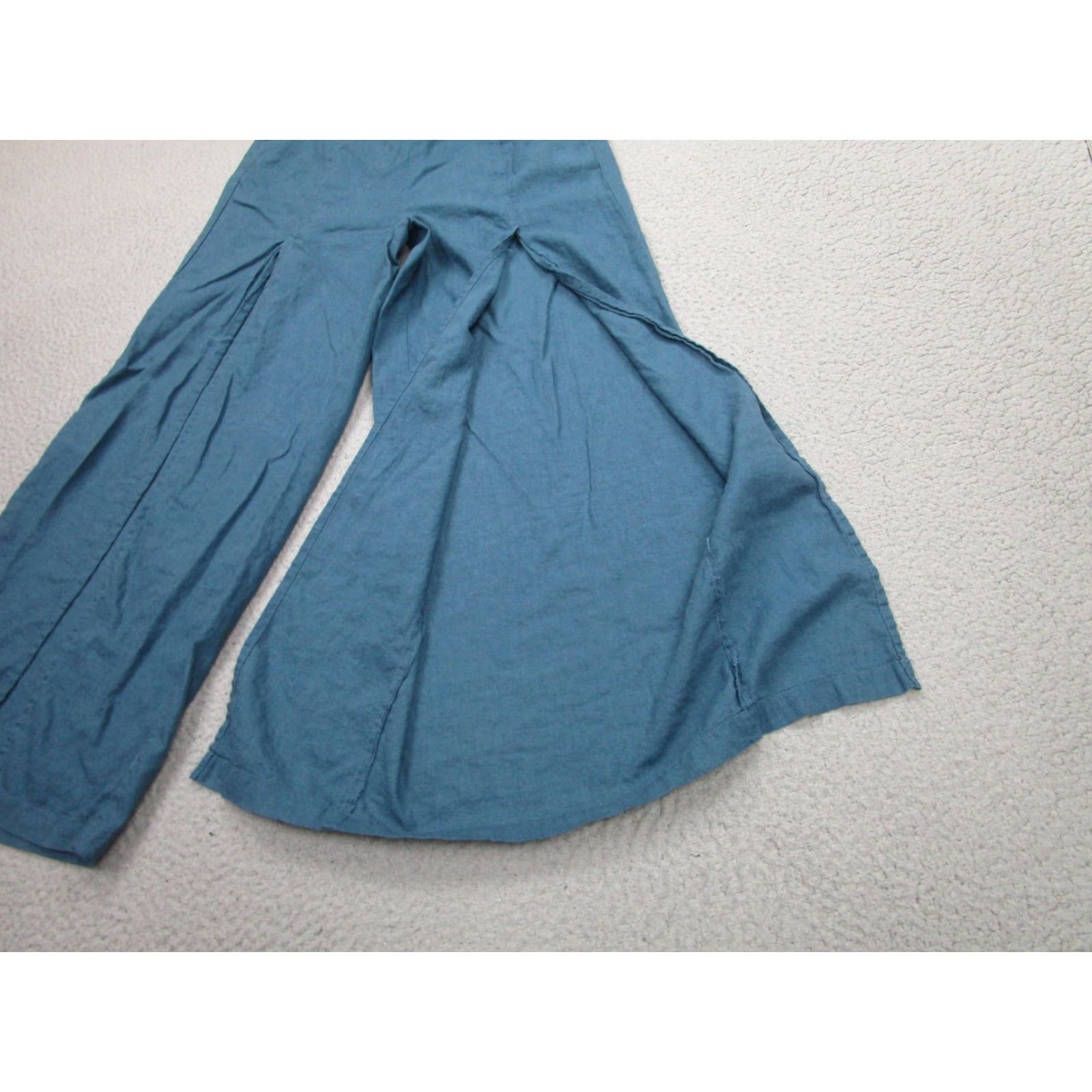 Vintage HG Pants Womens Medium Blue Linen Viscose Wide Leg Split Front Pull On beach Size 32" / US 10 / IT 46 - 4 Thumbnail
