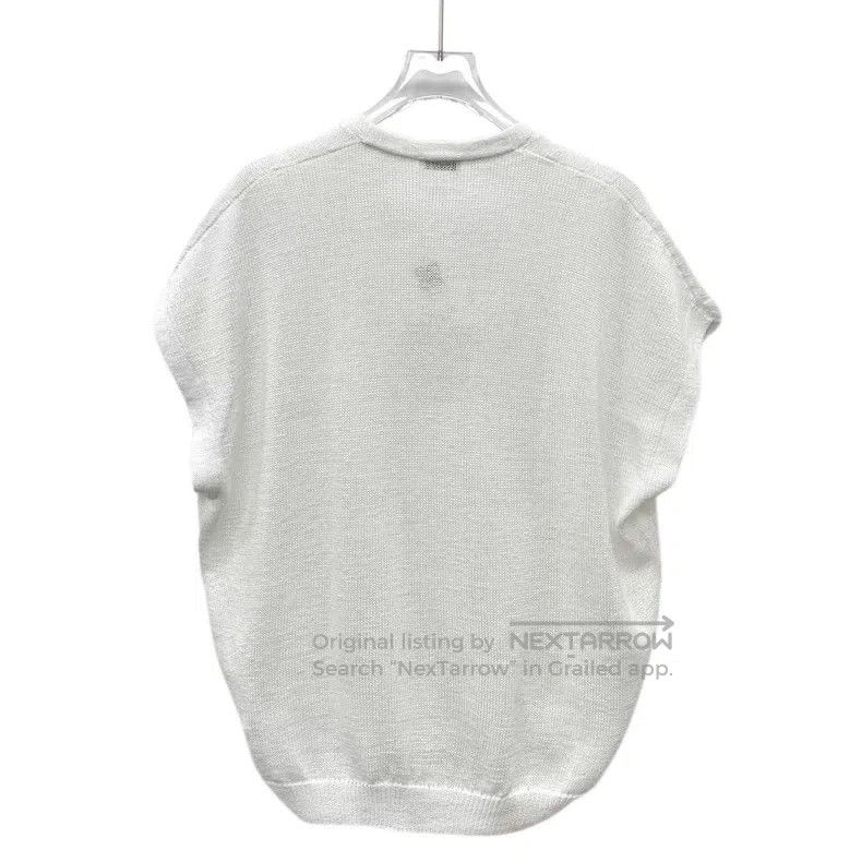 Brunello Cucinelli Brunello Cucinelli White sequin design cotton V-neck short Size S / US 4 / IT 40 - 2 Thumbnail