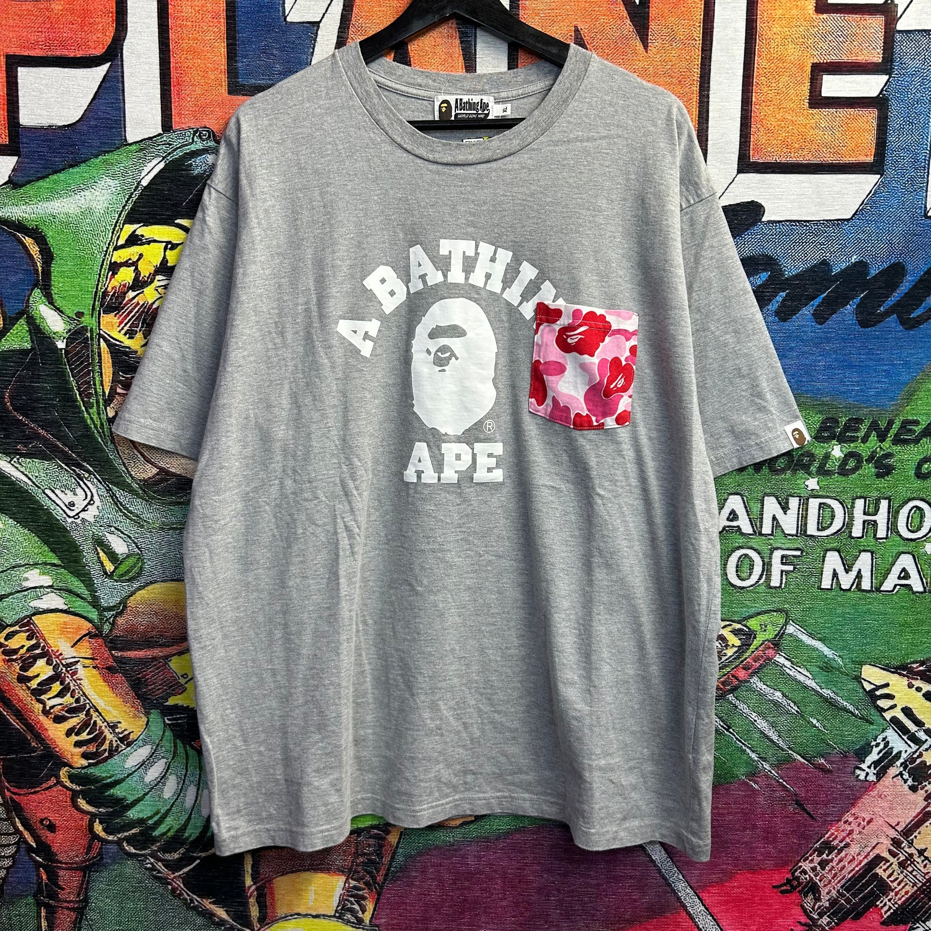 Image of Bape College Styled Pink Camo Pocket Tee Size XL in Grey, Men's