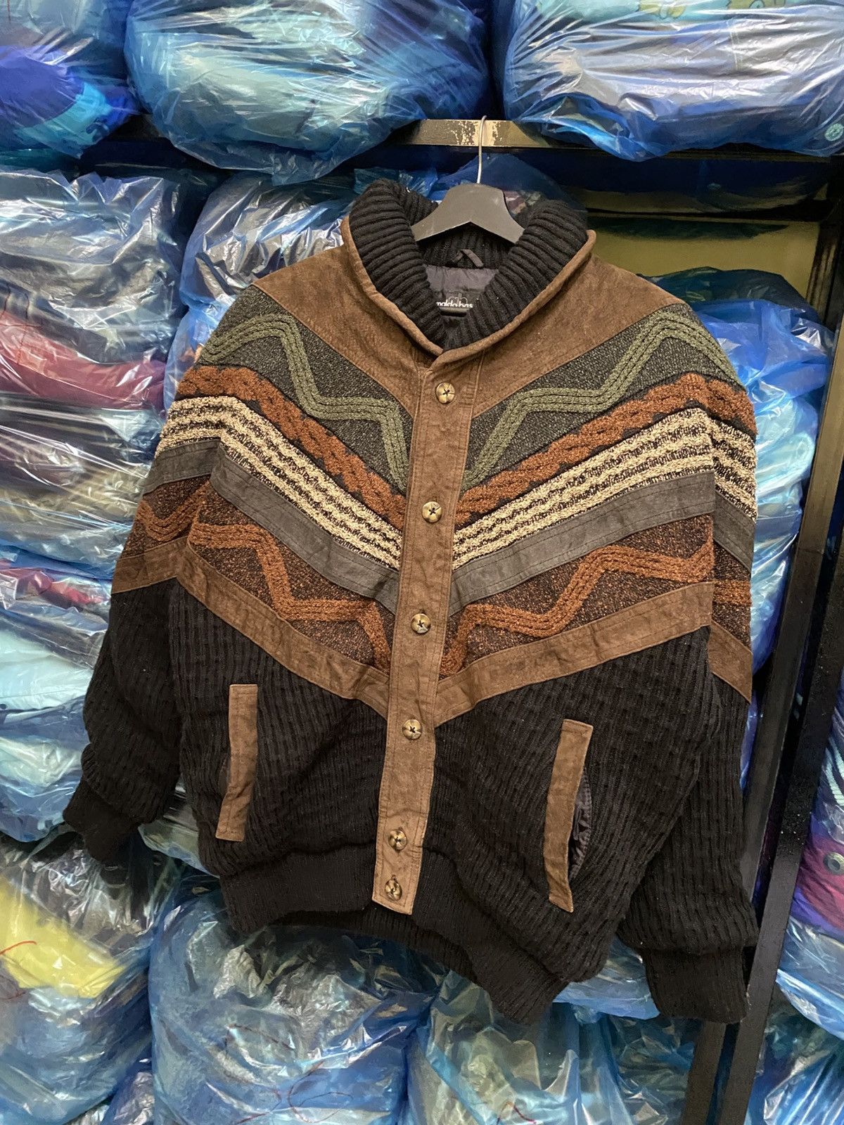 Vintage Vintage Arnaldo Bassini Italian Knit Suede Patchwork Jacket Size US L / EU 52-54 / 3 - 4 Thumbnail