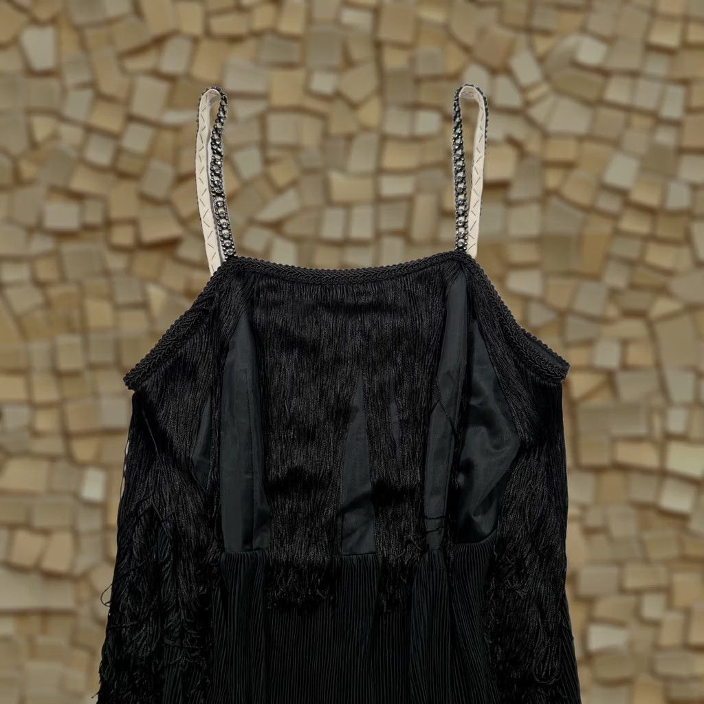 Vintage BIBA Dress Black 12 UK Sleeveless Fringe A-Line Knee Length Womens Dress Size XL / US 12-14 / IT 48-50 - 1 Thumbnail