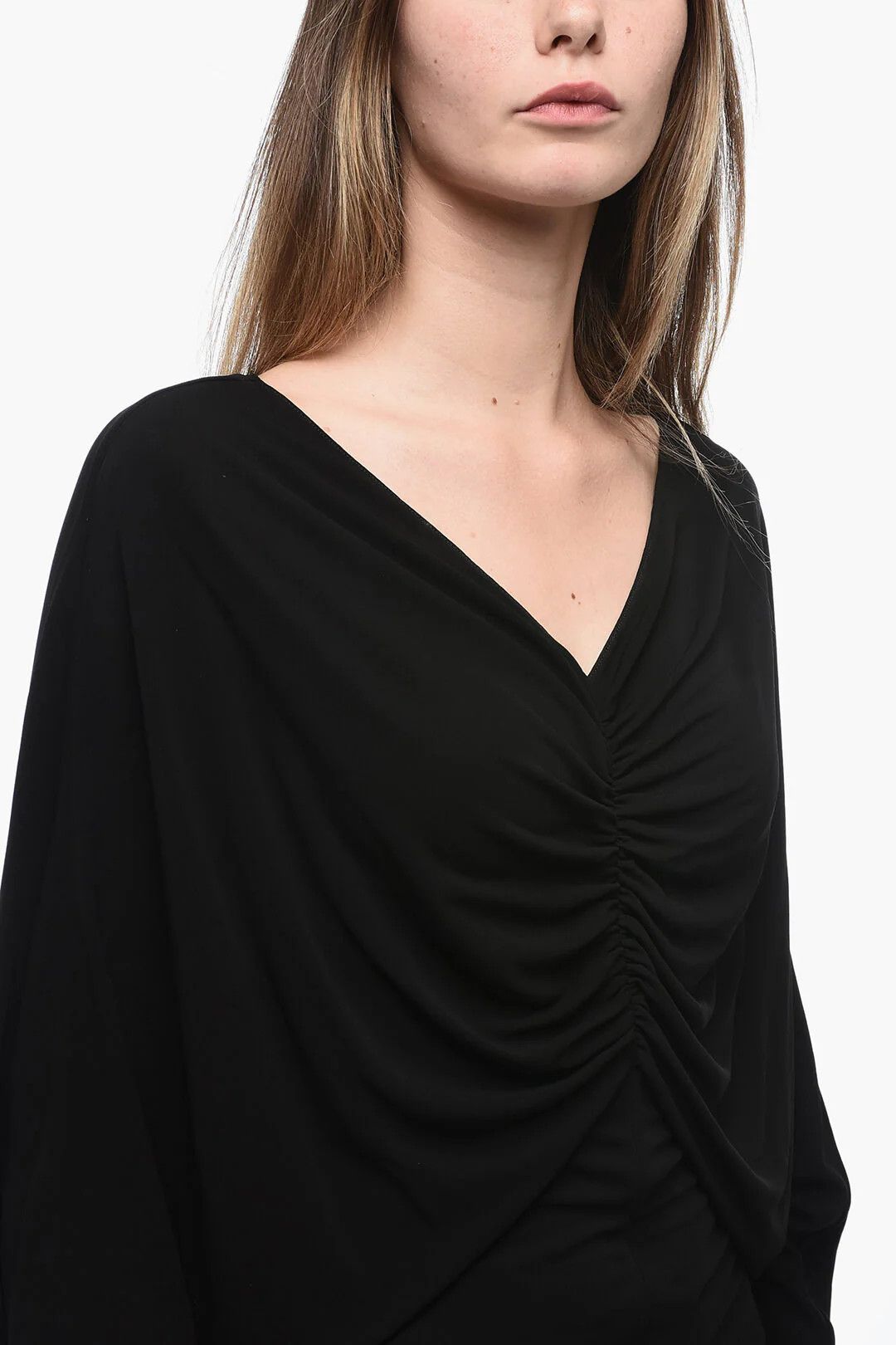 Saint Laurent Paris og1mm0326 V-neck Draped Dress in Black Size M / US 6-8 / IT 42-44 - 3 Thumbnail