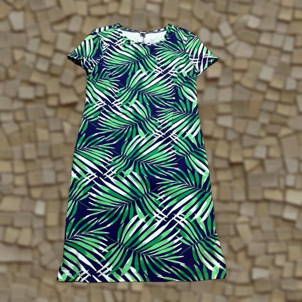 Old Navy Old Navy Dress Women’s Small Blue Green White Short Sleeve Allover Print Knee Length Casual Shift Dress with Free Returnss Size 28" / US 6 / IT 42 - 1 Thumbnail