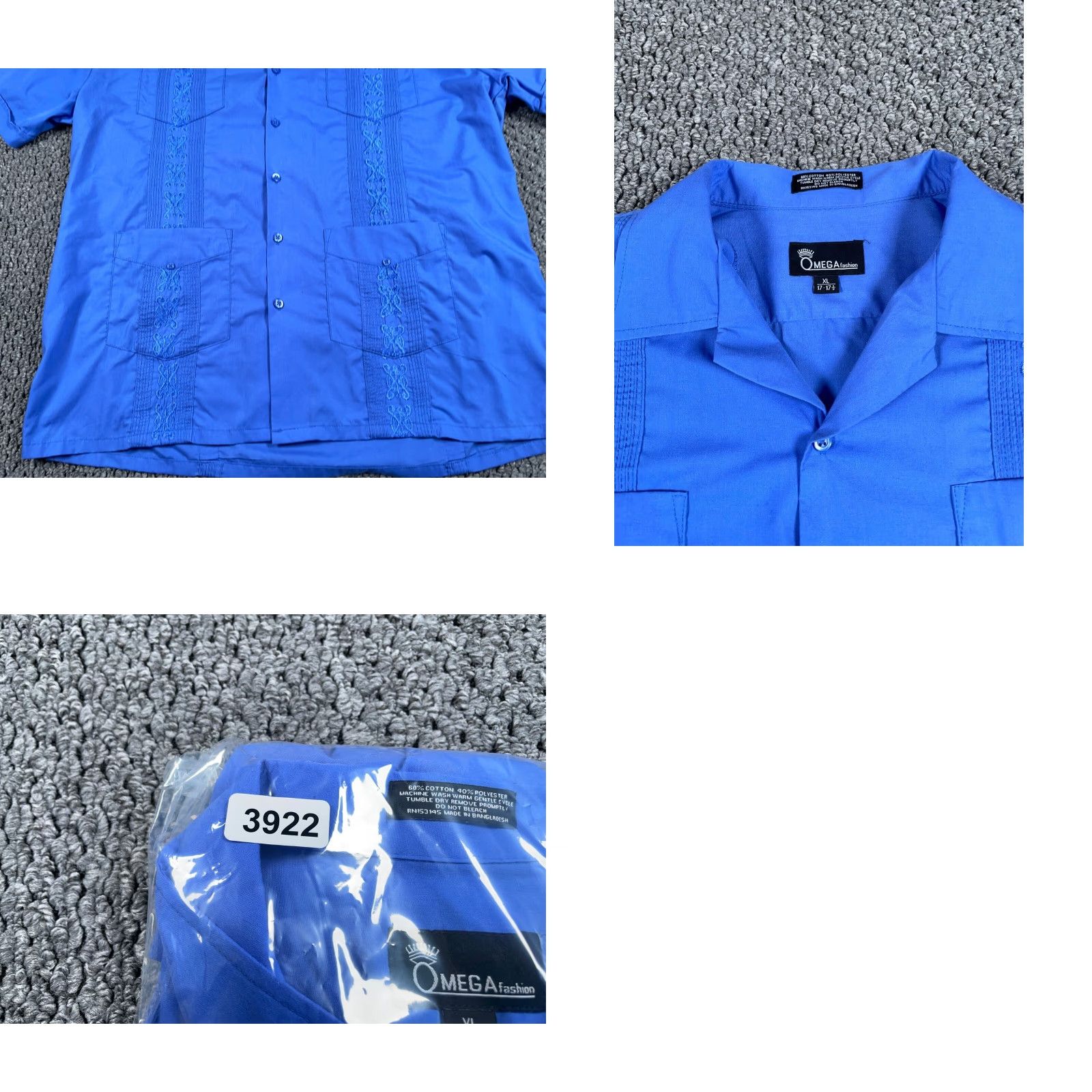 Omega OMEGA Guayabera Pleated Pocket Shirt Adult XL Blue Cotton Blend Cuban Retro Tag Size US XL / EU 56 / 4 - 8 Thumbnail