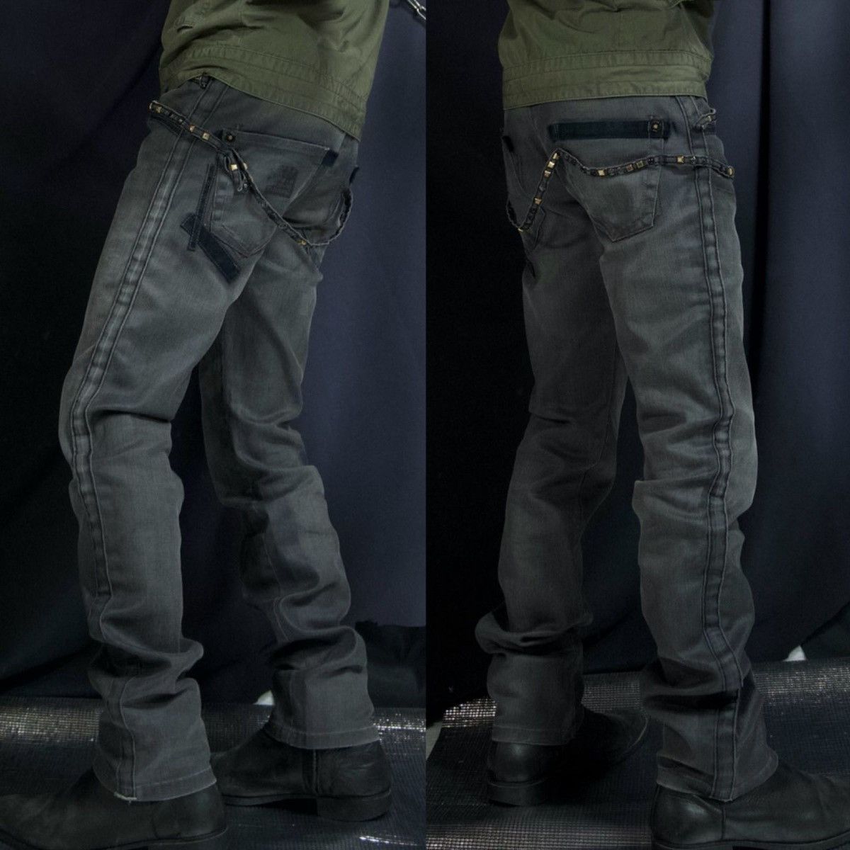 If Six Was Nine Marithe Francois Girbaud Waxed Studded Punk Riot Pants Size US 32 / EU 48 - 22 Thumbnail
