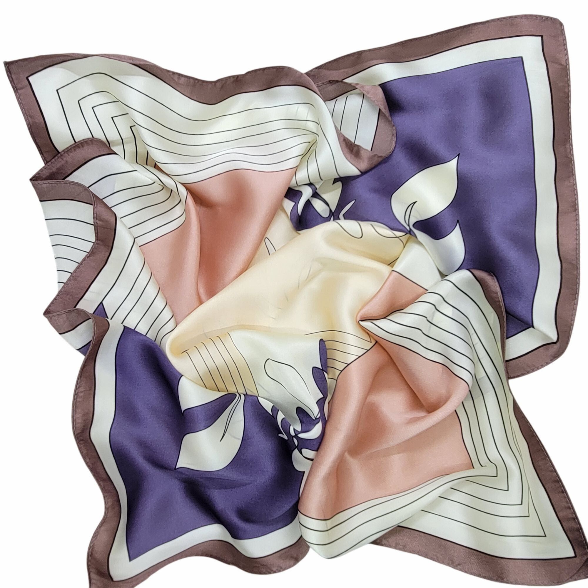Other ✨Elegant Silky Square Scarf Floral Line Art White Purple Sha Size ONE SIZE - 5 Thumbnail