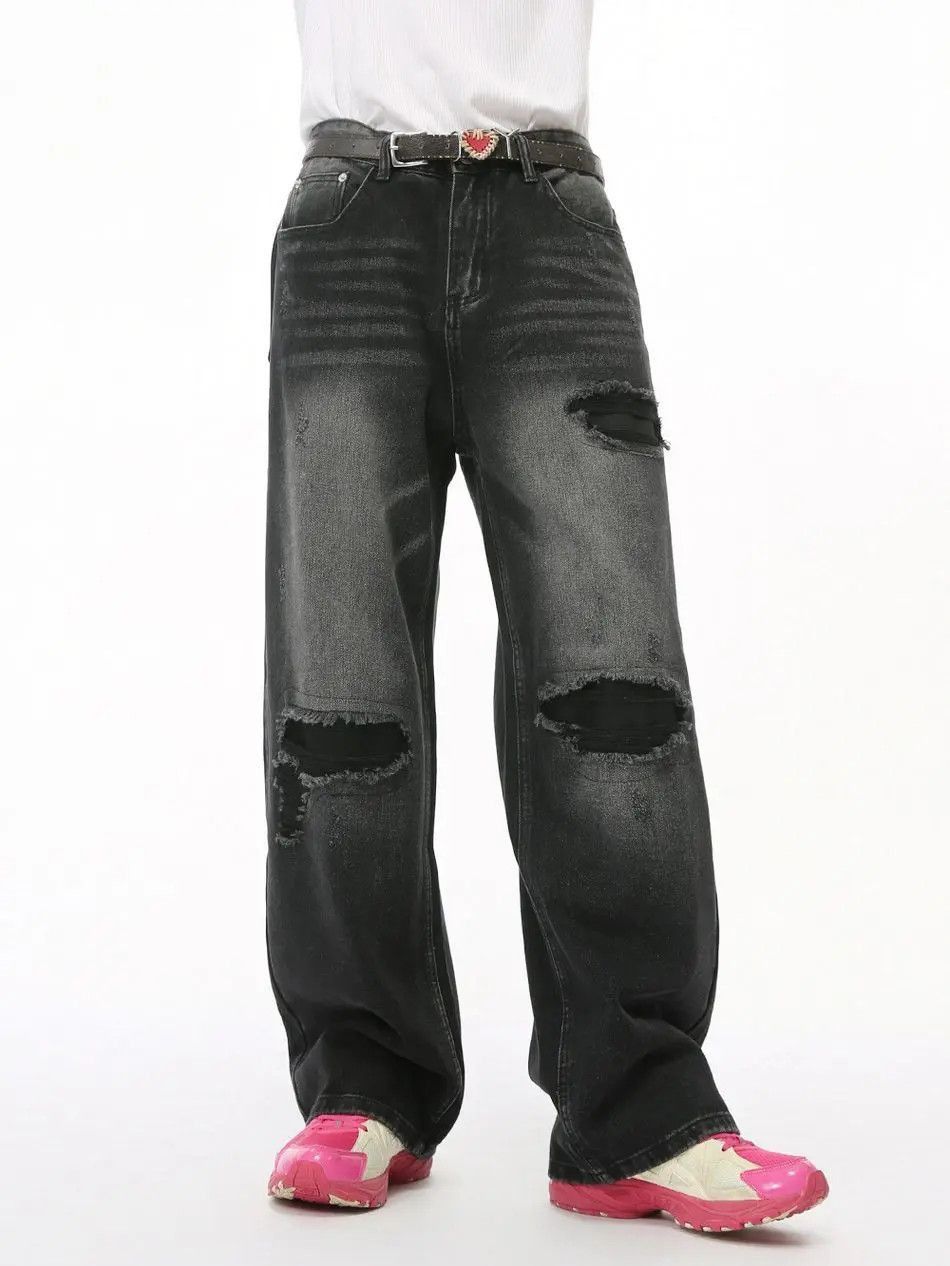 Japanese Brand Retro loose wide leg ripped jeans Size US 32 / EU 48 - 4 Thumbnail
