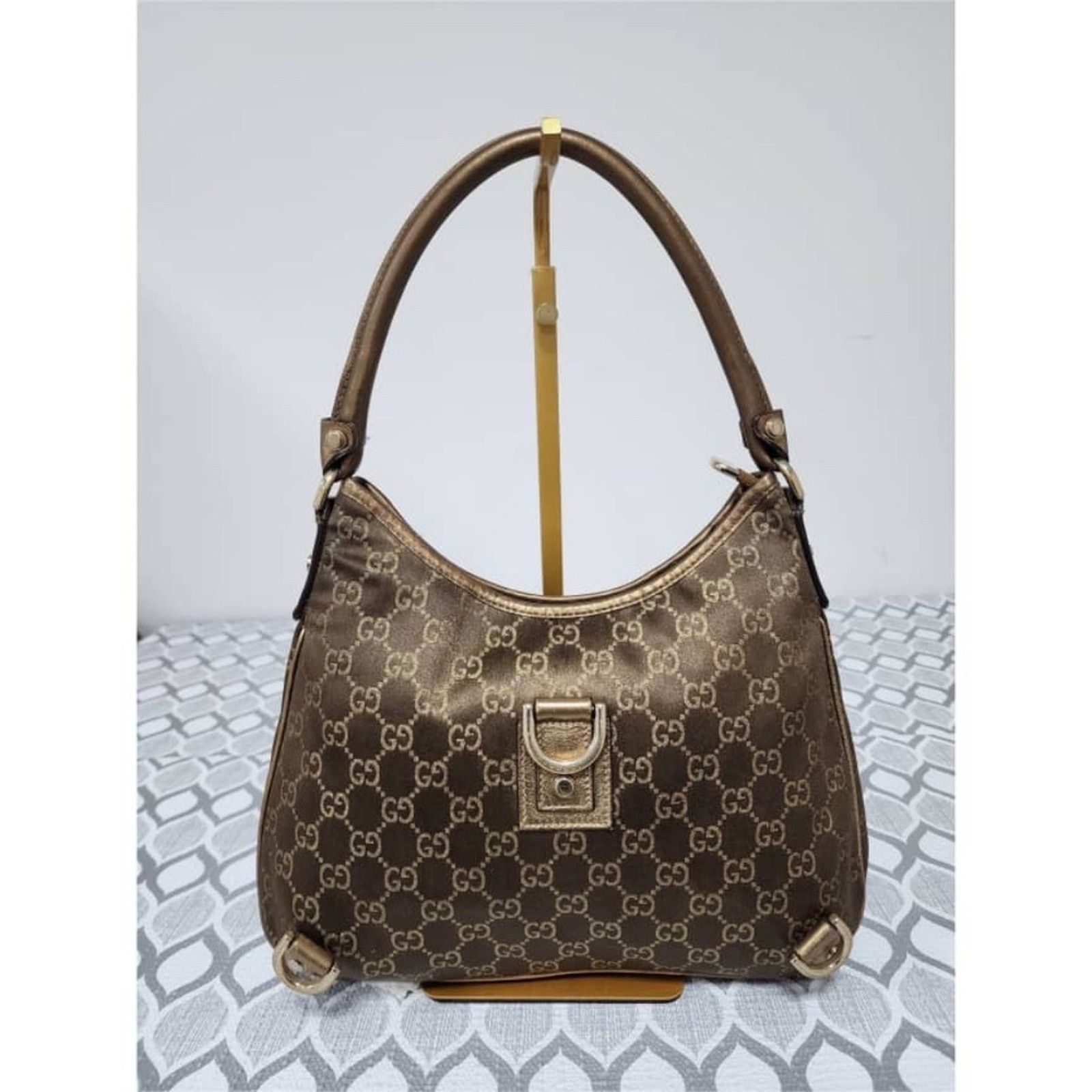 Gucci GUCCI GG Fabric Abbey Medium D-Ring Hobo Bag Gol Golden Brwn Size ONE SIZE - 1 Thumbnail