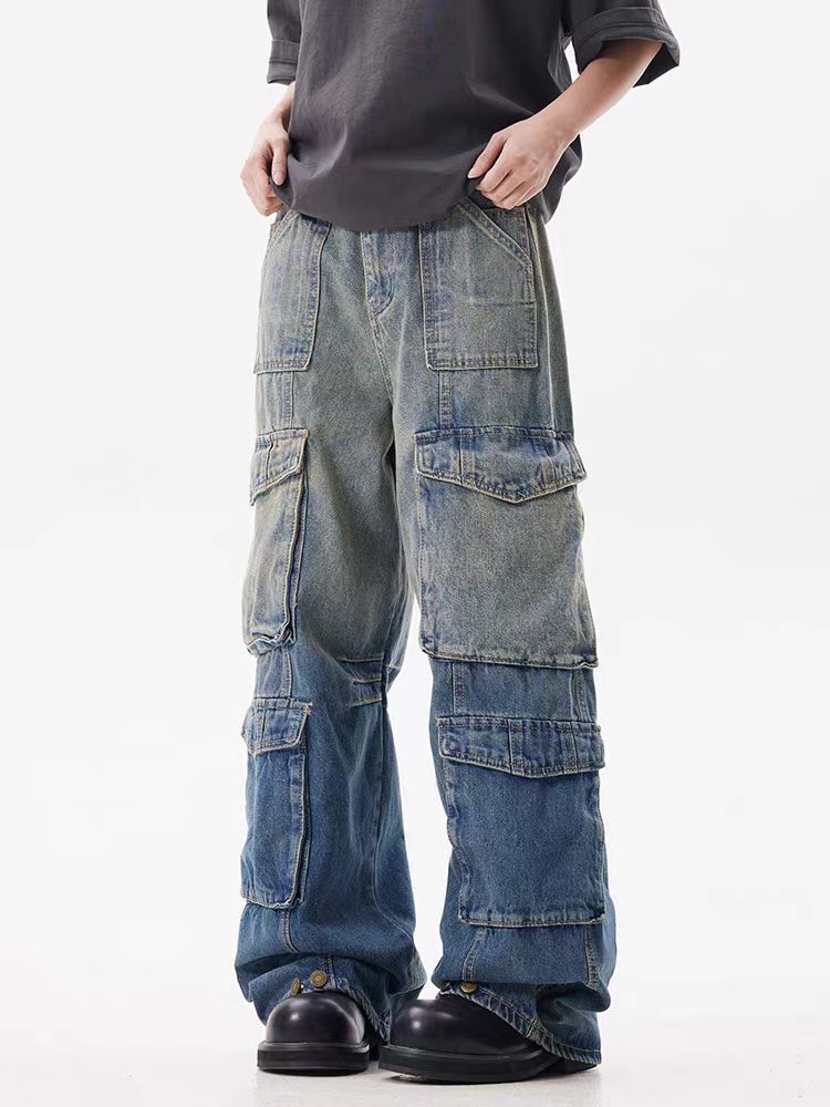Japanese Brand × Jean Gradient patchwork multi-pocket washed baggy jeans Size US 34 / EU 50 - 3 Thumbnail