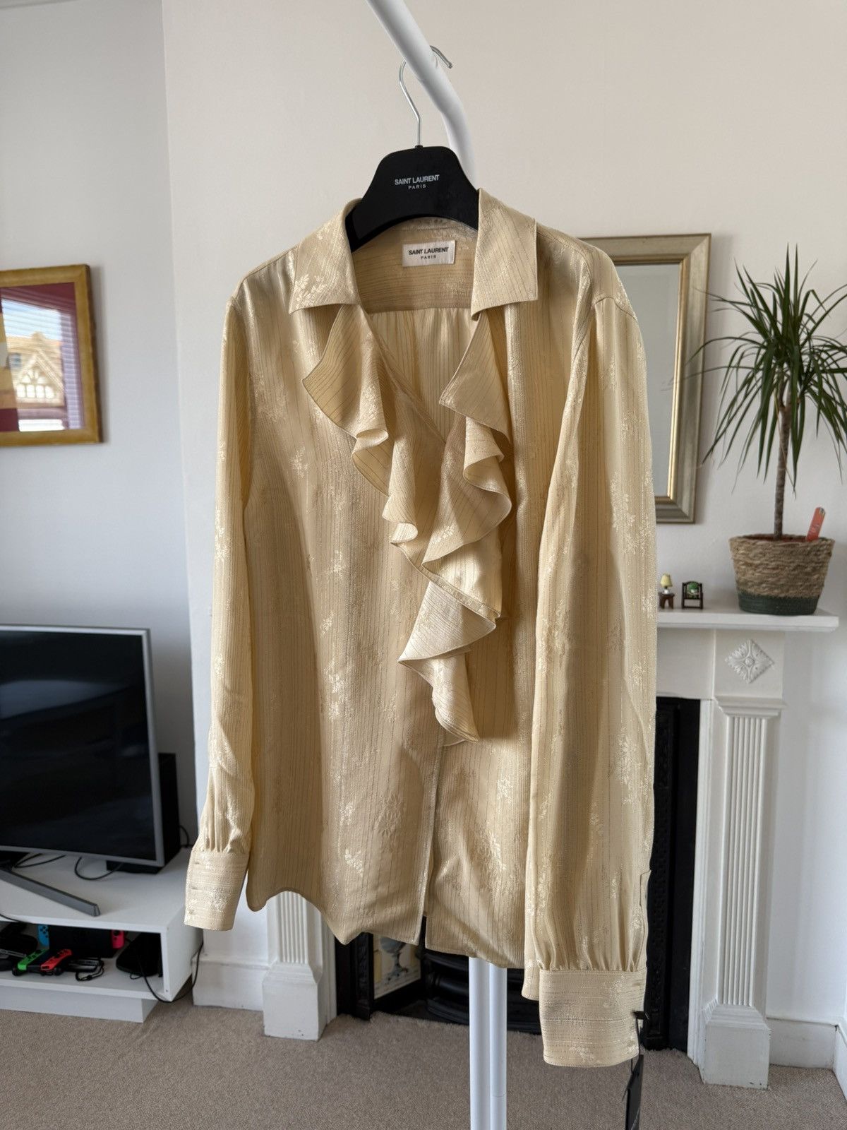 Saint Laurent Paris SS22' Saint Laurent Fitted Ruffled Silk Shirt Size US M / EU 48-50 / 2 - 4 Thumbnail