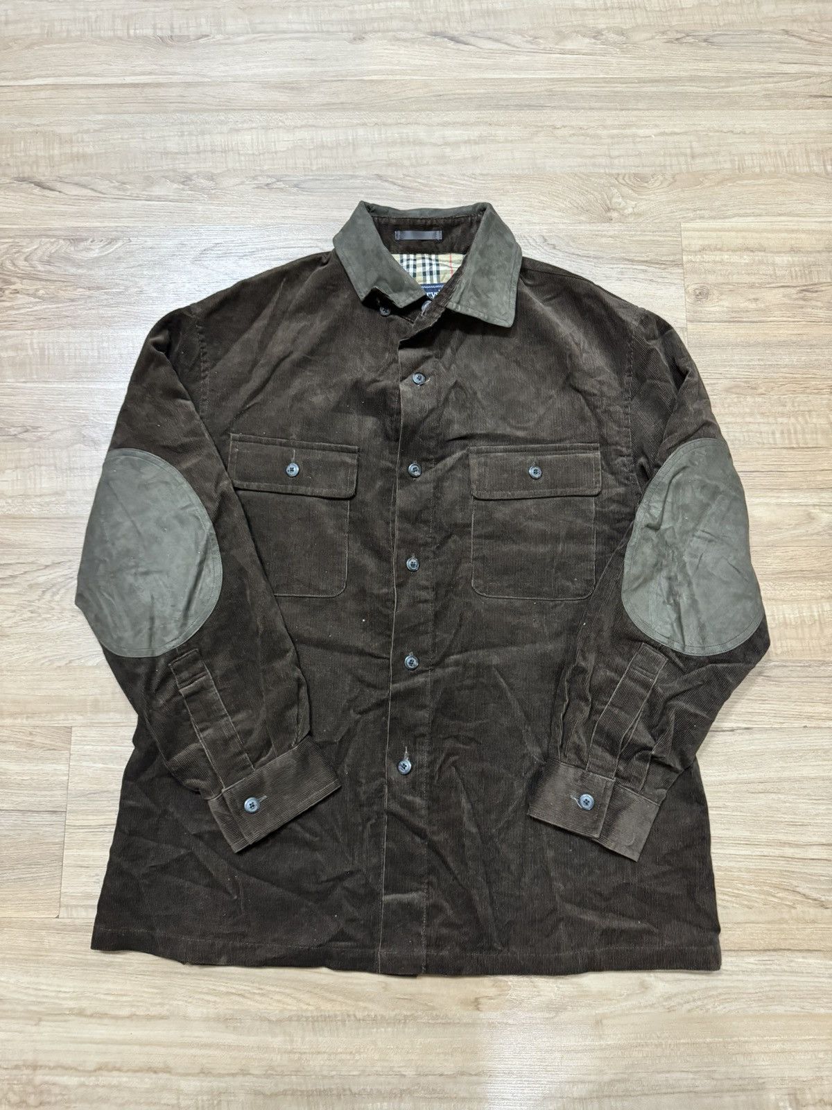 image of Vintage Burberry Niva Check Corduroy Shirt in Brown, Men's (Size Large)