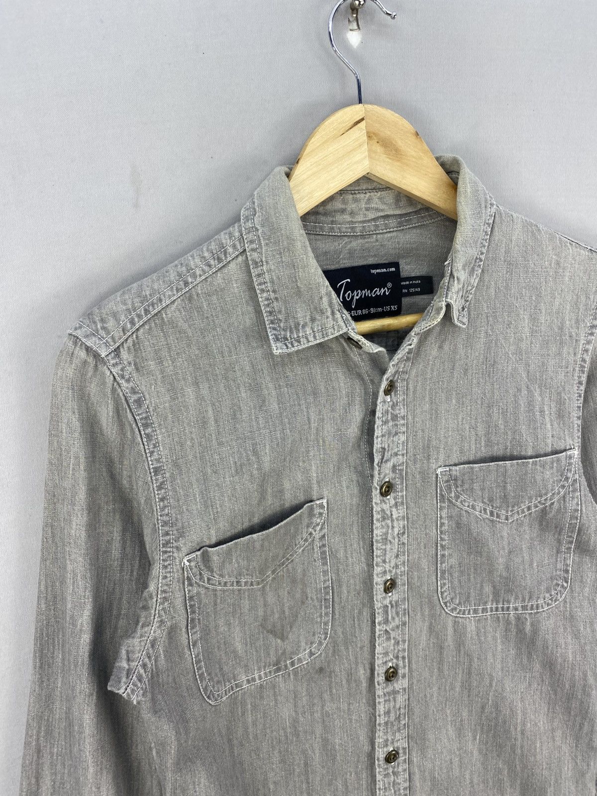 Flannel Topman Grey Denim Shirts Button Up Size US XXS / EU 40 - 2 Thumbnail