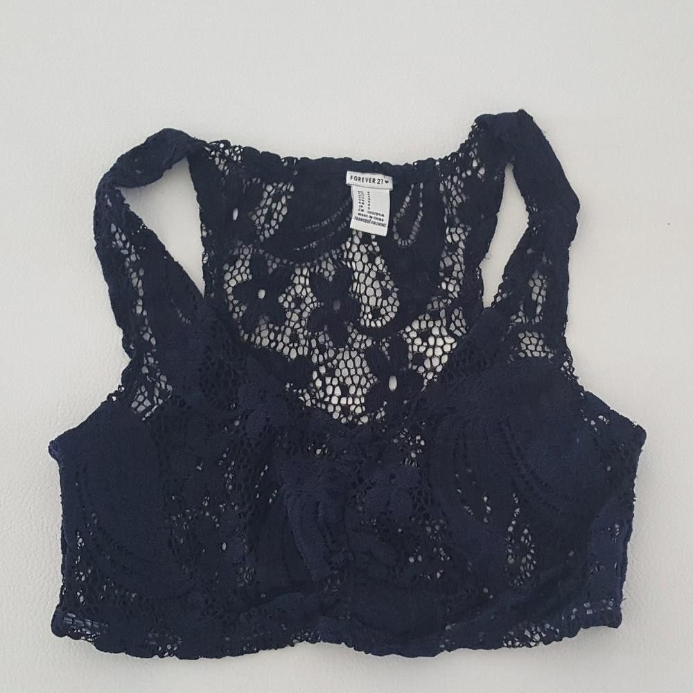 Forever 21 Navy Lace Detailed Cropped F21 Tank Size S / US 4 / IT 40 - 1 Thumbnail