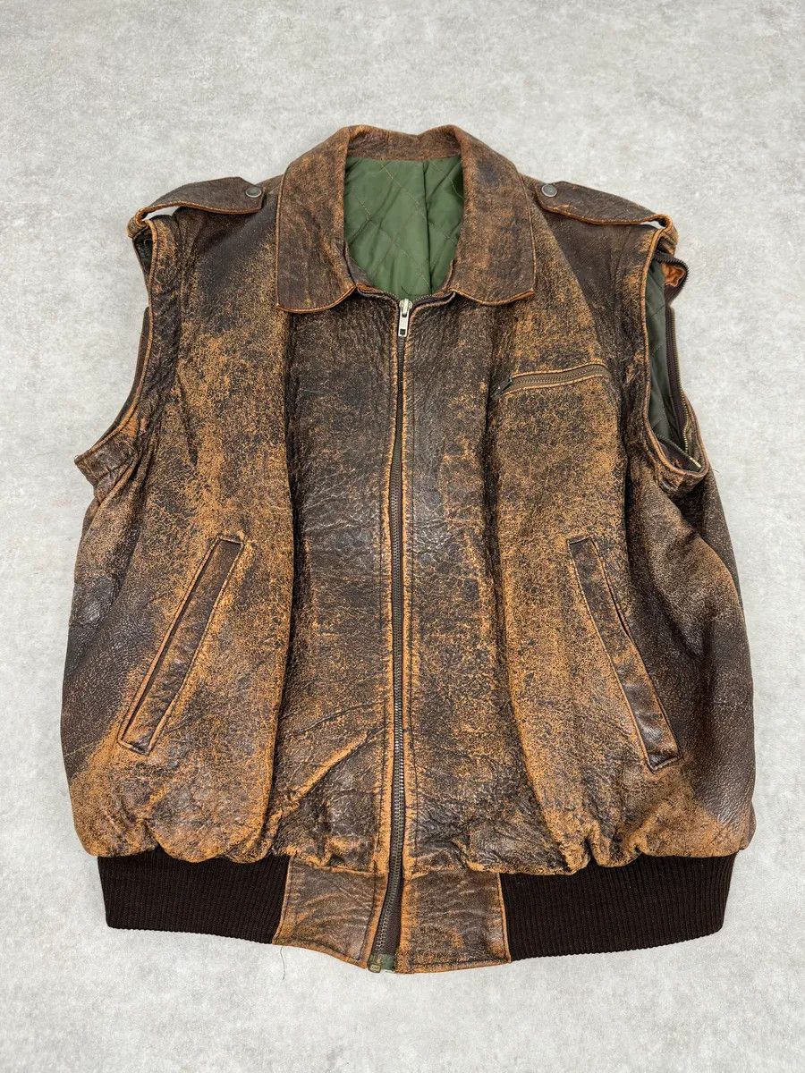 Studio D'Artisan Archive Brown Eroded Leather Jacket with Detachable Sleeves Size US L / EU 52-54 / 3 - 8 Thumbnail