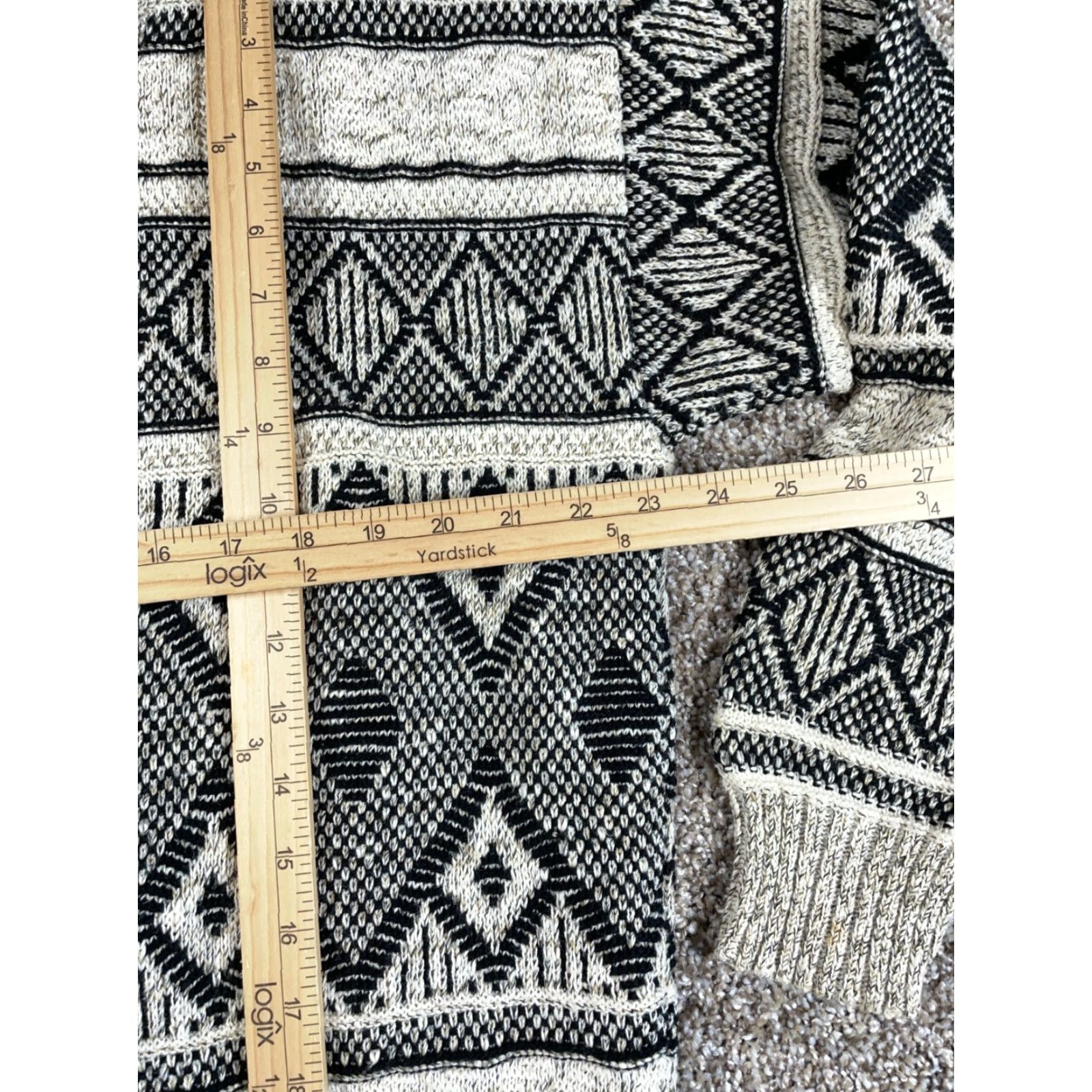 Vintage VTG Geometric Pattern Sweater Adult XL Beige Heavyweight Chunky Knit Cotton Blend Pullover Men 90s Casual Vintage Size US XL / EU 56 / 4 - 6 Thumbnail