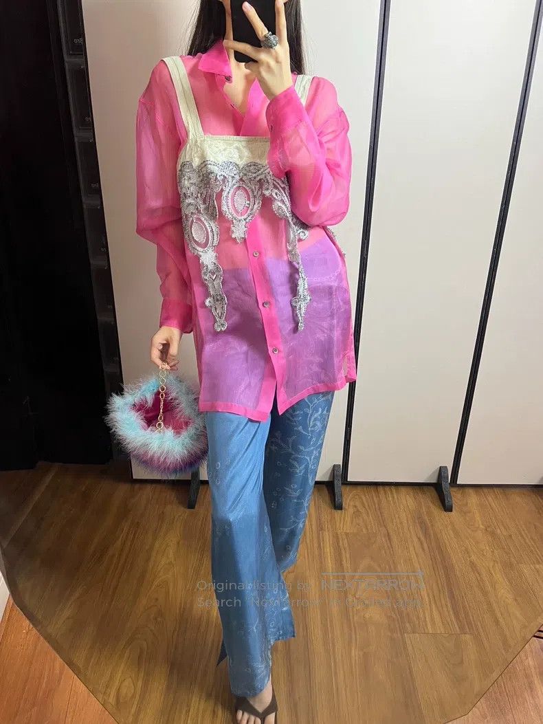 Dries Van Noten Dries Van Noten Pink silk see-through shirt Size L / US 10 / IT 46 - 8 Thumbnail