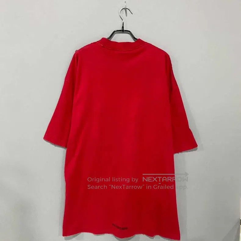Balenciaga Balenciaga Red Letter Embroidered Destroyed Short Sleeve T Size US XXS / EU 40 - 3 Thumbnail