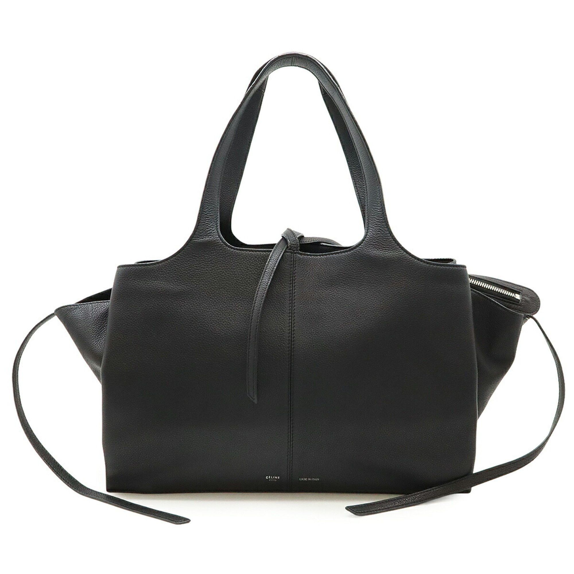 Celine Trifold Medium Tote Bag Shoulder Leather Black 178883, Women's