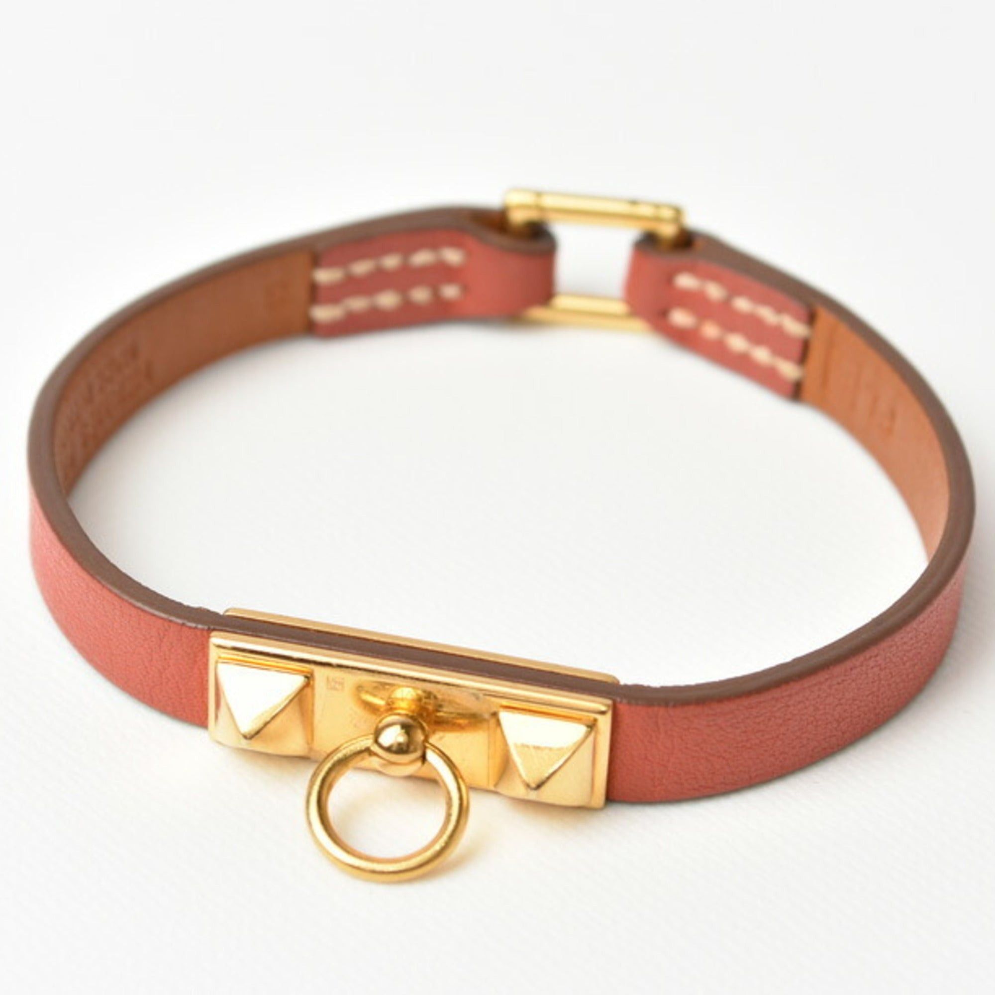 image of Hermes Bangle Bracelet Micro Rival Pink Brown Gold S Size in Black, Women's