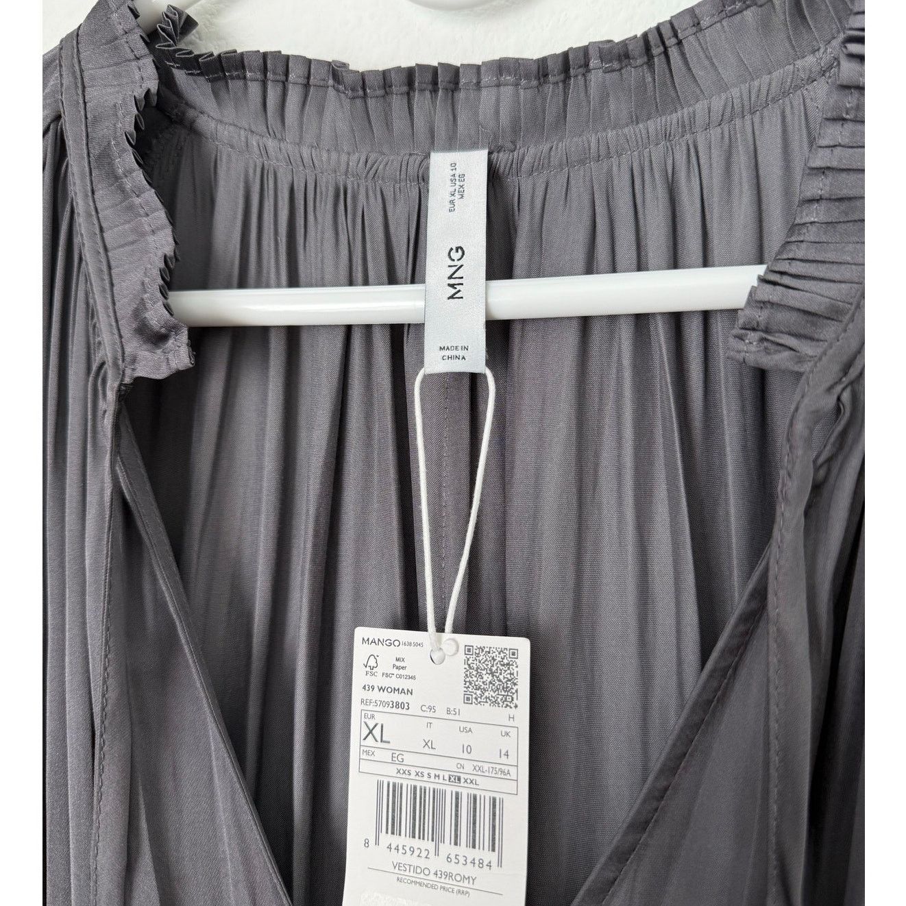 Mango Mango NWT Gray Pleated Lined Sleeve Dress Size XL Size XL / US 12-14 / IT 48-50 - 4 Thumbnail