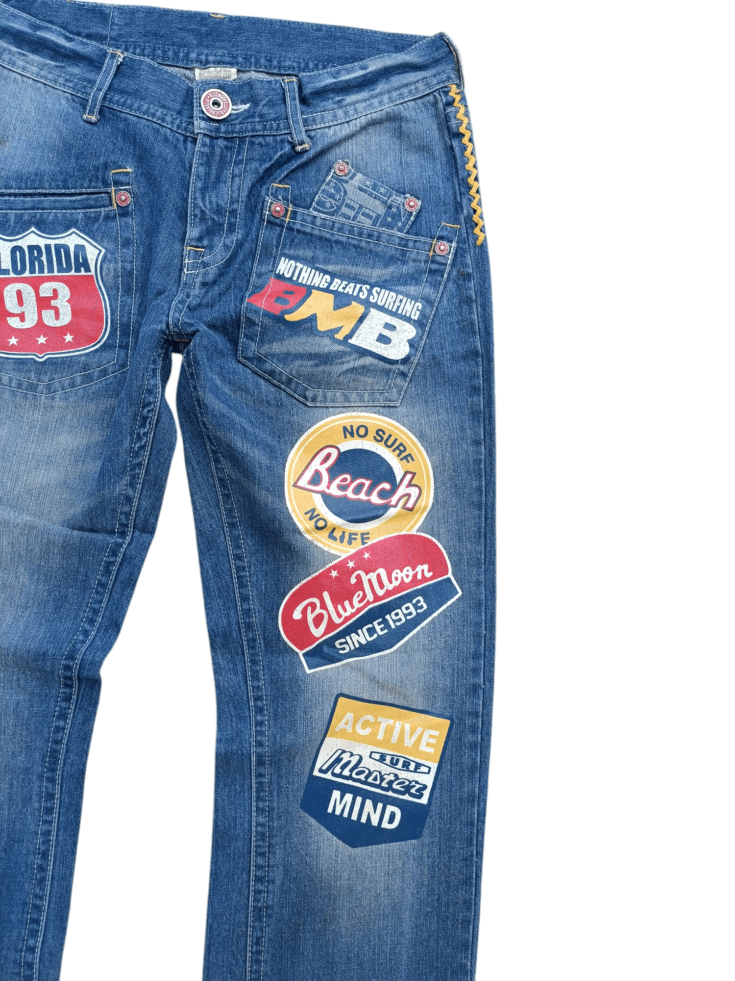 Designer × Japanese Brand × Vintage VINTAGE BLUE MOON BLUE FLORIDA 93 SURFING PAINT DESIGN DENIM Size US 32 / EU 48 - 8 Thumbnail