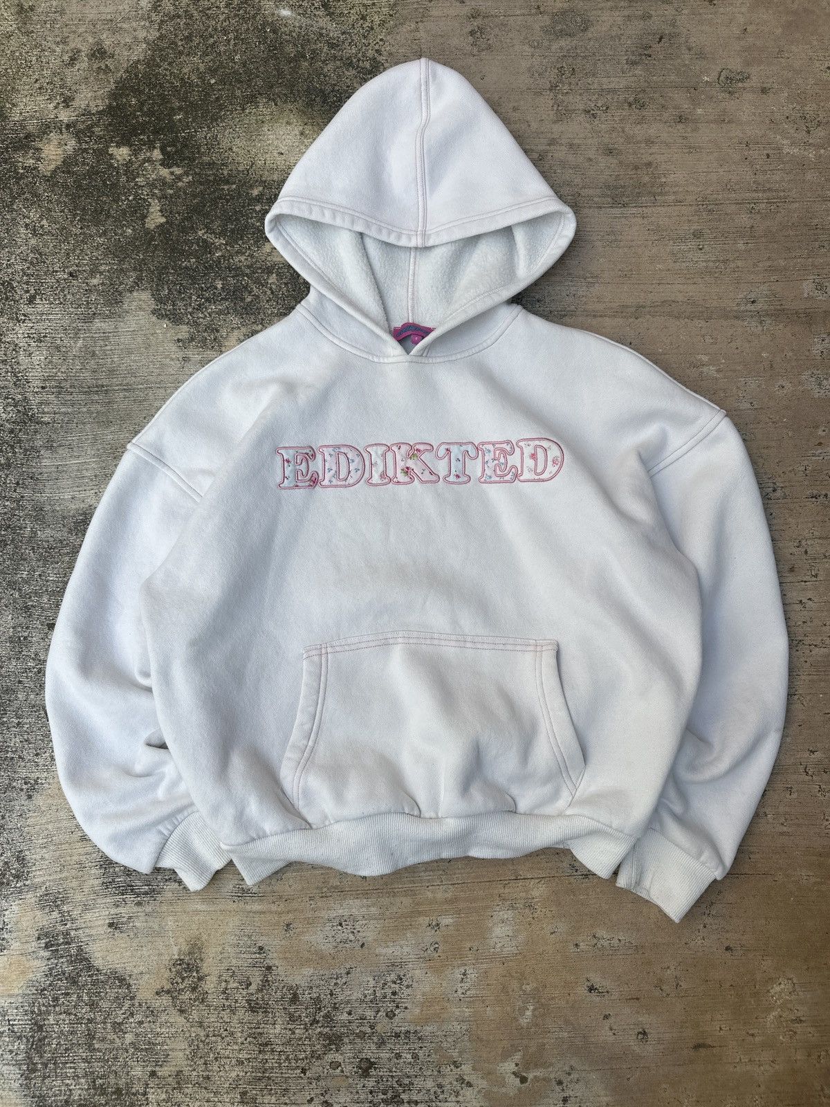 Brandy Melville × Vintage Y2k 2000s Edikted Embroidered Pink Flower Hoodie Size S / US 4 / IT 40 - 1 Thumbnail