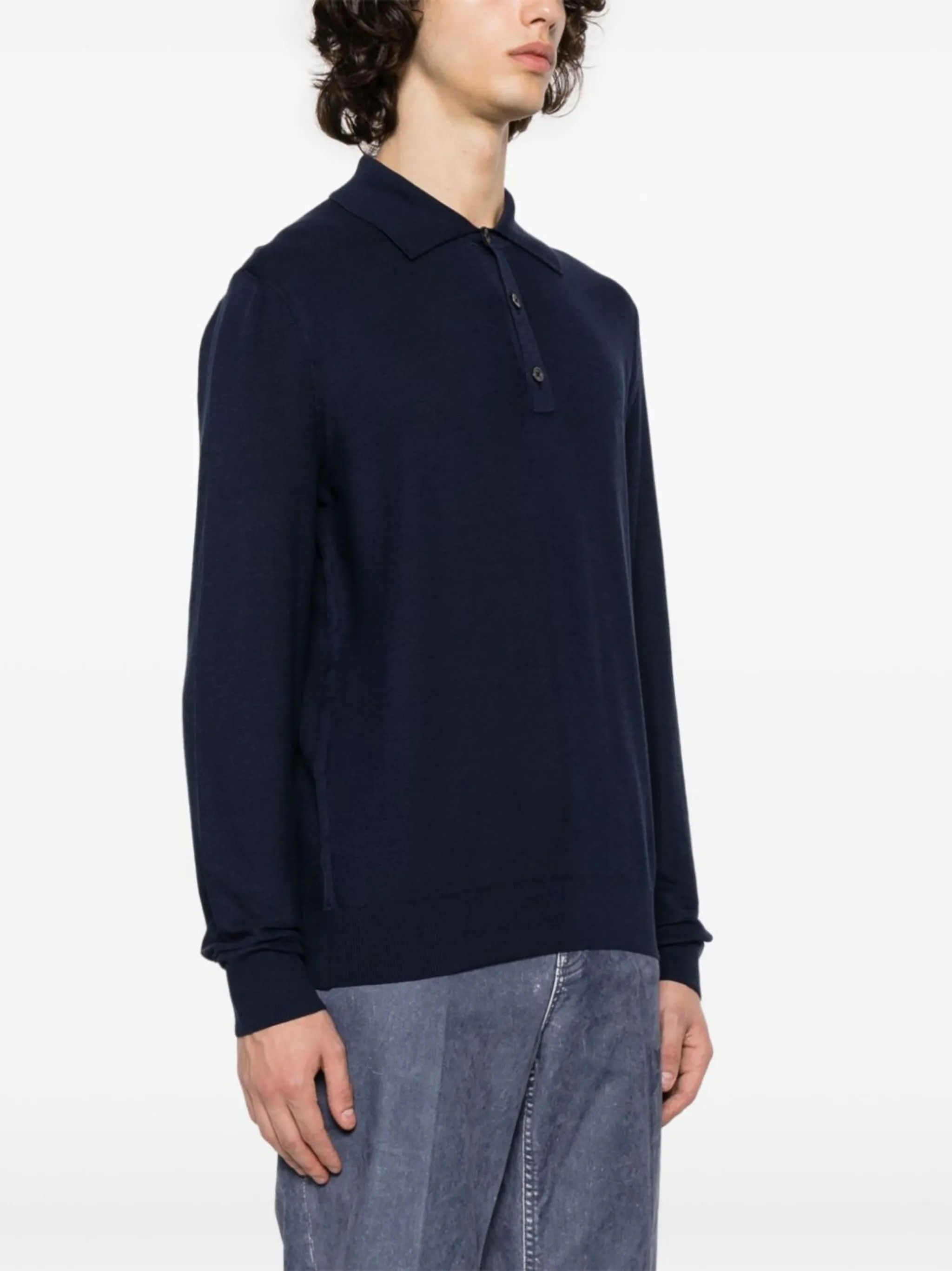 Tom Ford o1w1db10125 KPL014 Long-sleeve Silk-blend Polo Shirt in Navy Size US S / EU 44-46 / 1 - 3 Thumbnail