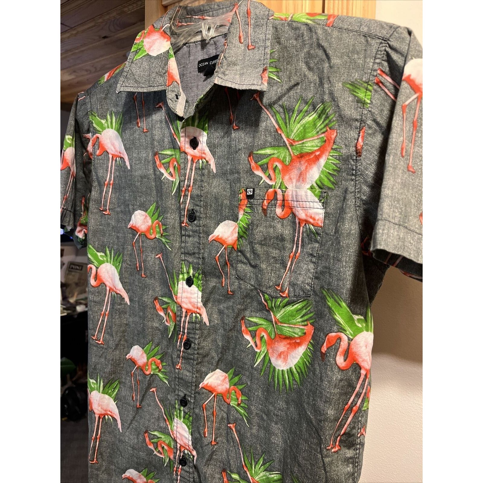 Ocean Current Ocean Current Men’s S Gray Flamingo SS Cotton Hawaiian Shirt Size US S / EU 44-46 / 1 - 8 Thumbnail