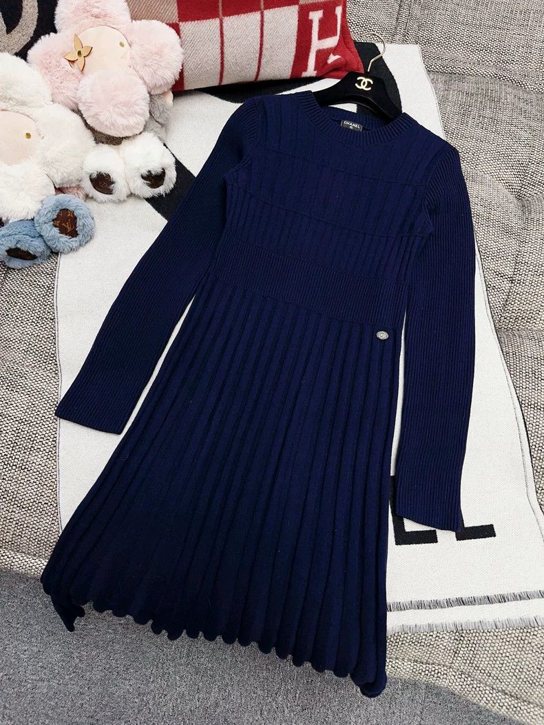Chanel Chanel Dark blue vertical striped cashmere dress Size XS / US 0-2 / IT 36-38 - 9 Thumbnail