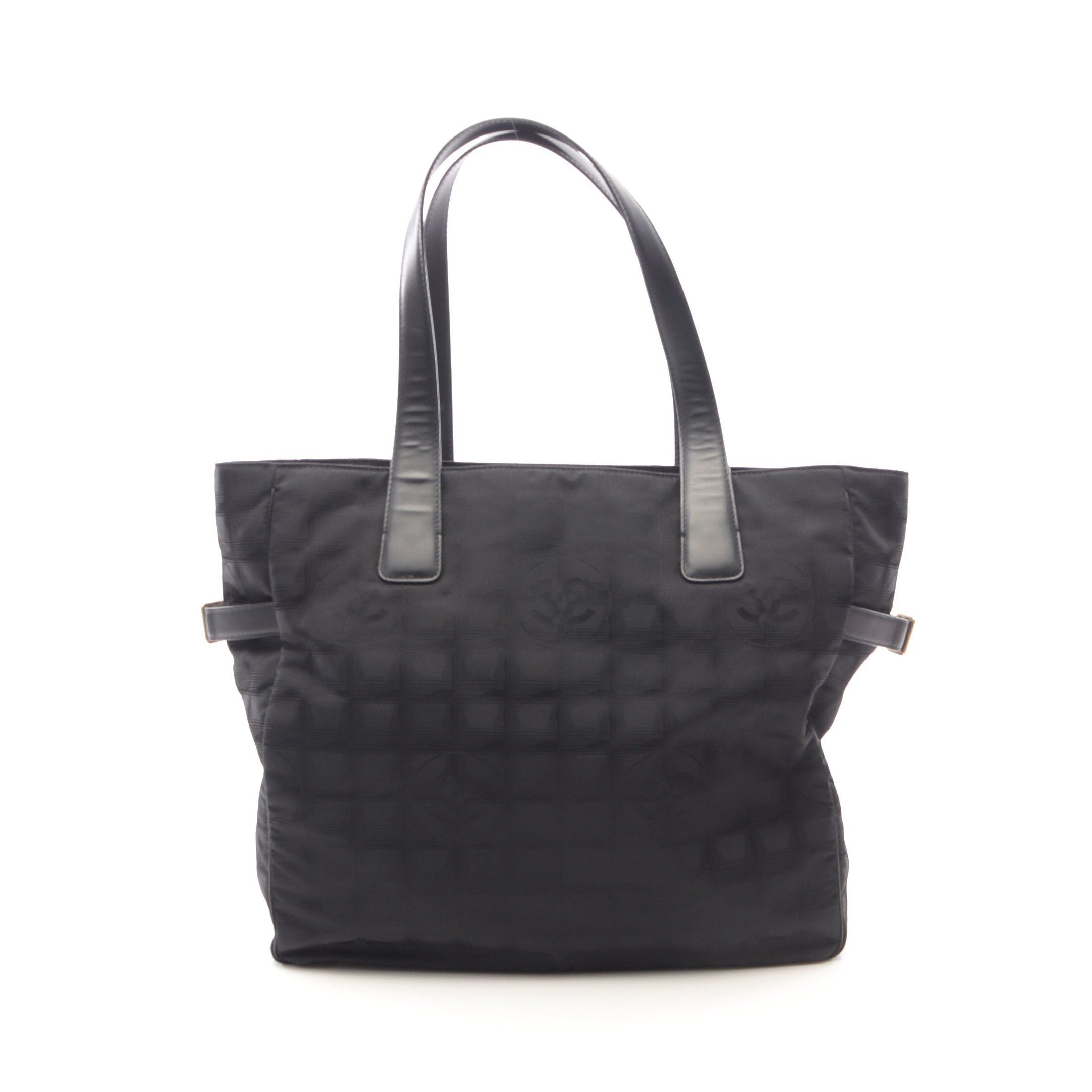 Chanel New Travel Line Gm Shoulder Bag Tote Nylon Canvas Leather Black Gold Hardware, Women's