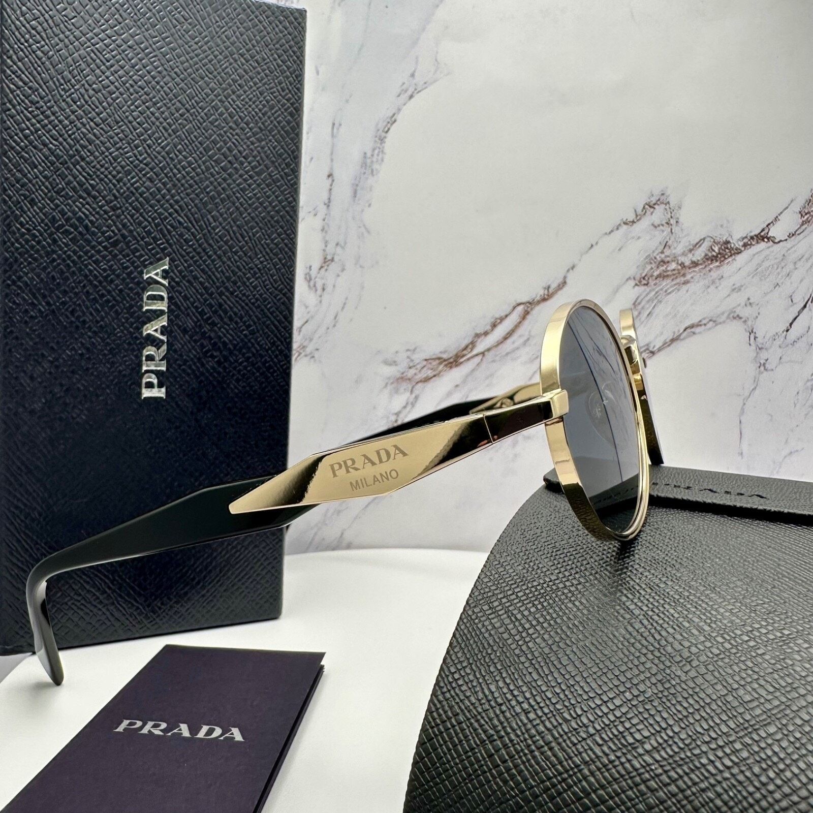 Prada New PRADA Sunglasses Metal Oval Black PRADA Symbole Logo Size ONE SIZE - 24 Thumbnail