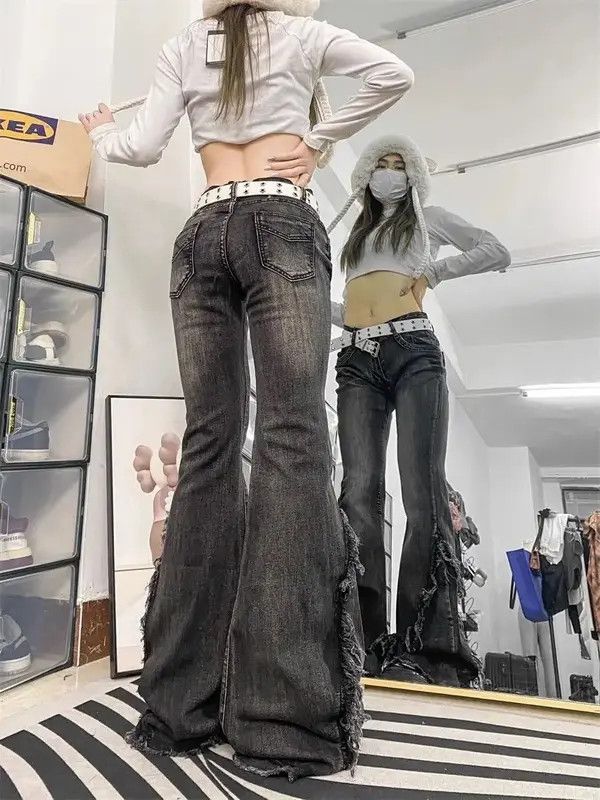 Jean Vintage Furred Edge Micro Flared Jeans Size 32" / US 10 / IT 46 - 2 Thumbnail