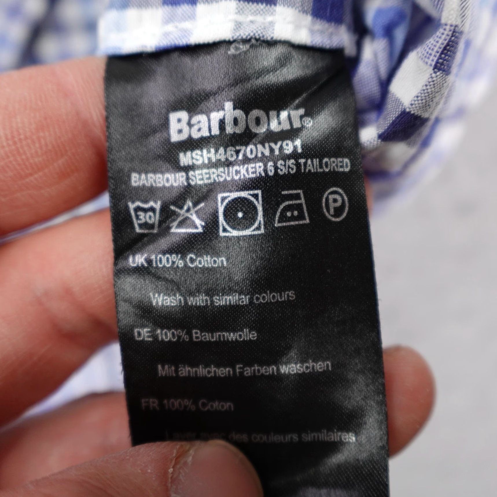 Barbour Barbour Shirt Men 2XL Blue White Seersucker Gingham Plaid Button Up Tailored Fit Size US XXL / EU 58 / 5 - 5 Thumbnail