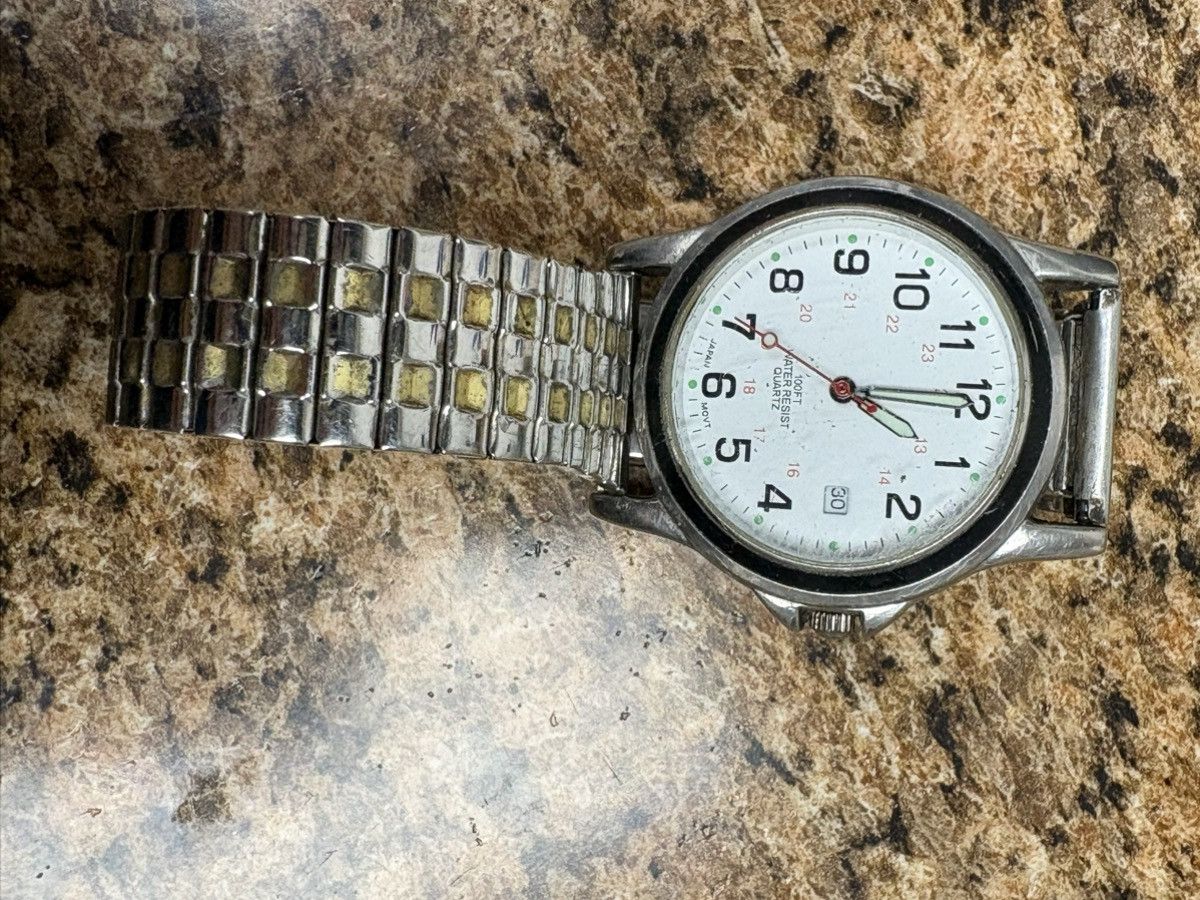 Pulsar Vintage Watch White Dial Two Tone Stretch Band Date Japa Size ONE SIZE - 2 Thumbnail