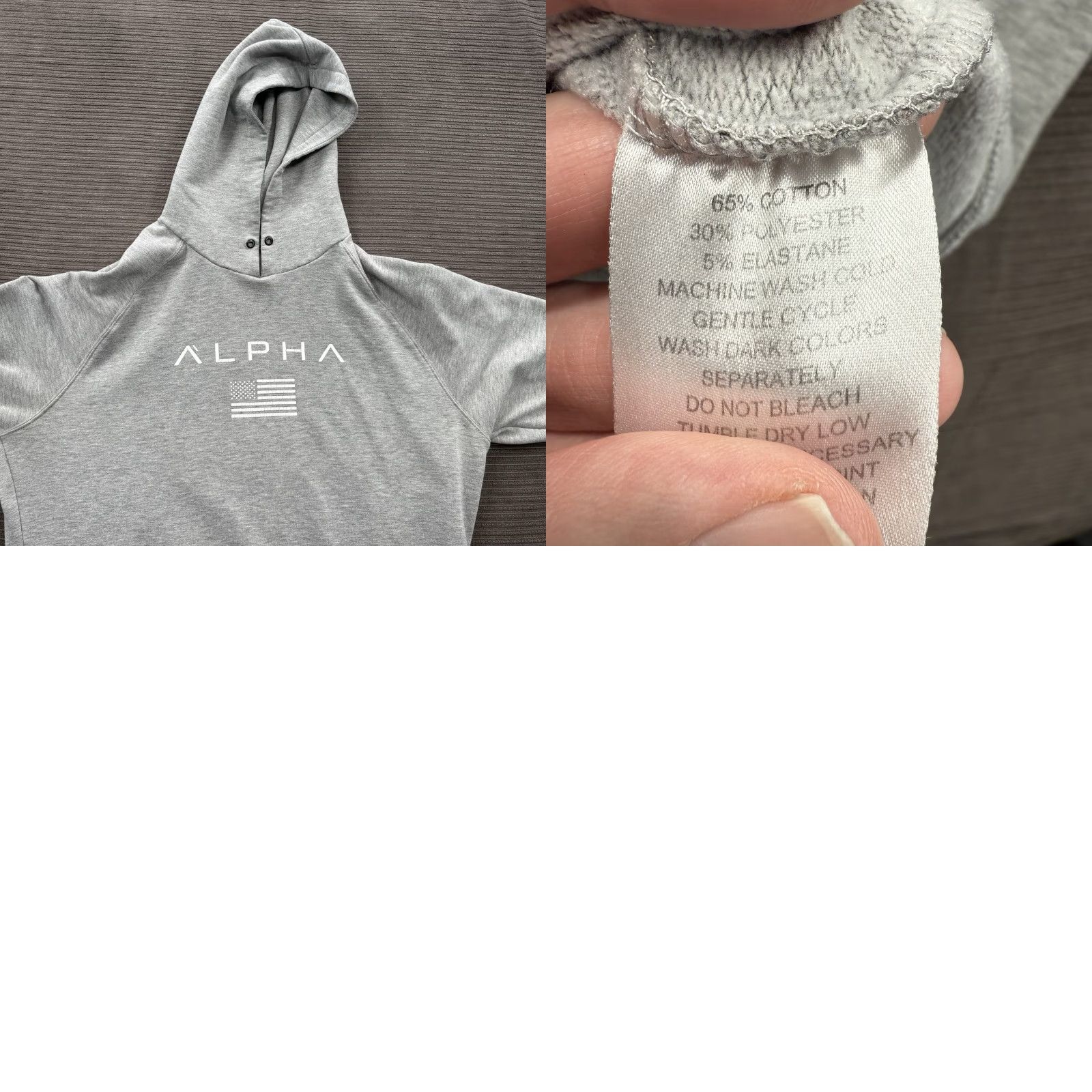 Vintage Alpha Hoodie Men XL Gray Cotton Comfort Fleece Gym Outdoor All Seasons Hooded Pockets Size US XL / EU 56 / 4 - 8 Thumbnail