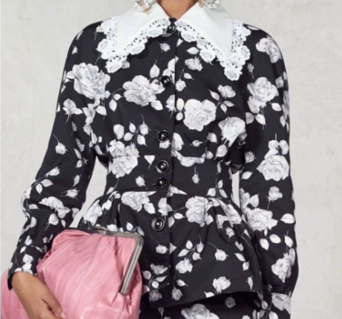 Alessandra Rich Alessandra Rich Lace Collar Floral Button Up Flare Top Size S / US 4 / IT 40 - 1 Thumbnail