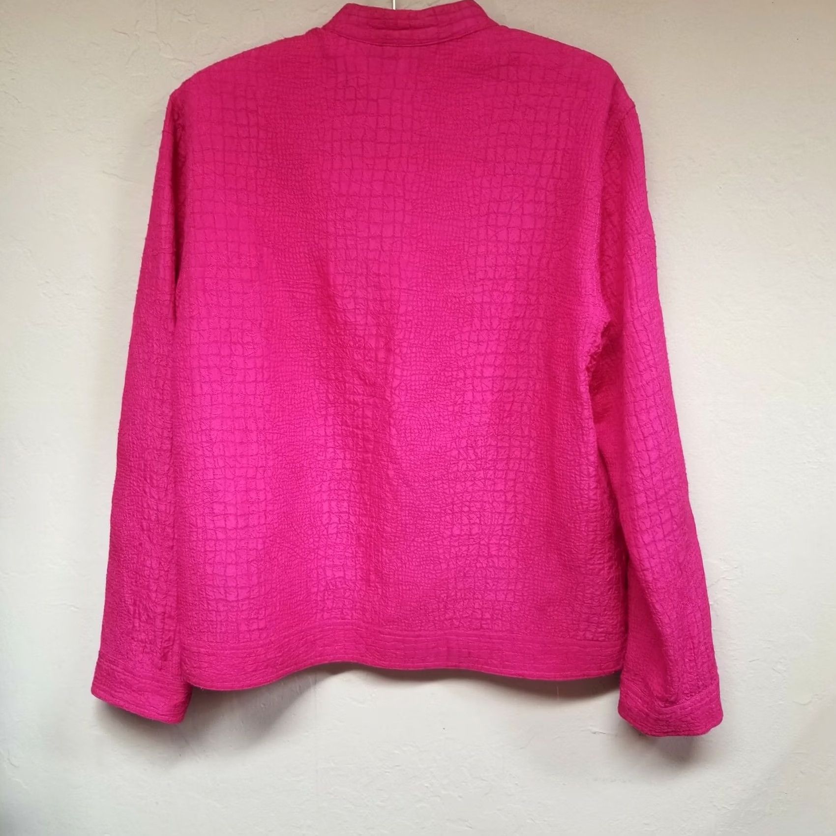 Vintage Chico's Jacket Womens Size 0 Pink 100% Silk Embroidered Crinkle Chinese Blazer Size XS / US 0-2 / IT 36-38 - 2 Thumbnail